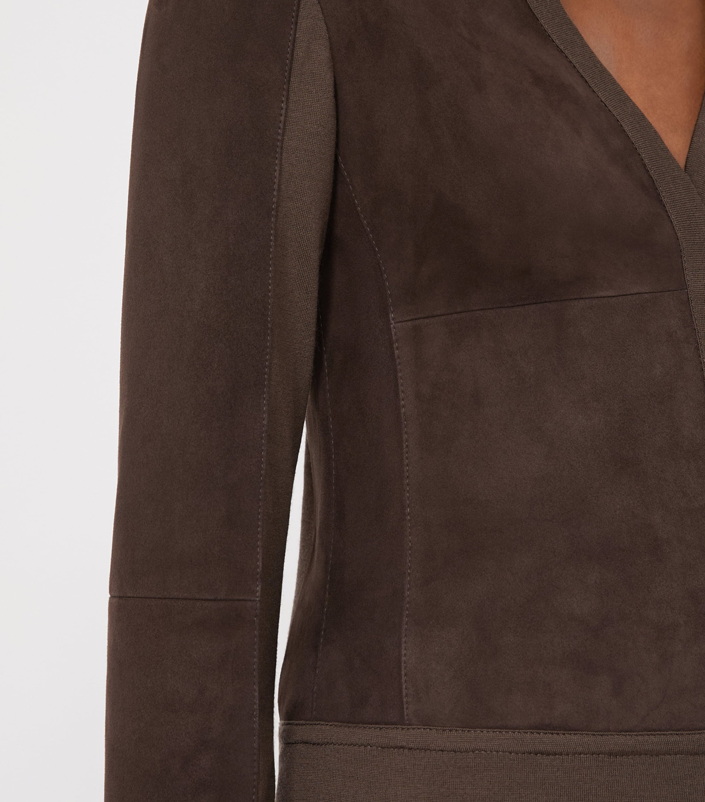 Max Mara Womens Suede V-Neck Jacket Mud Image 5