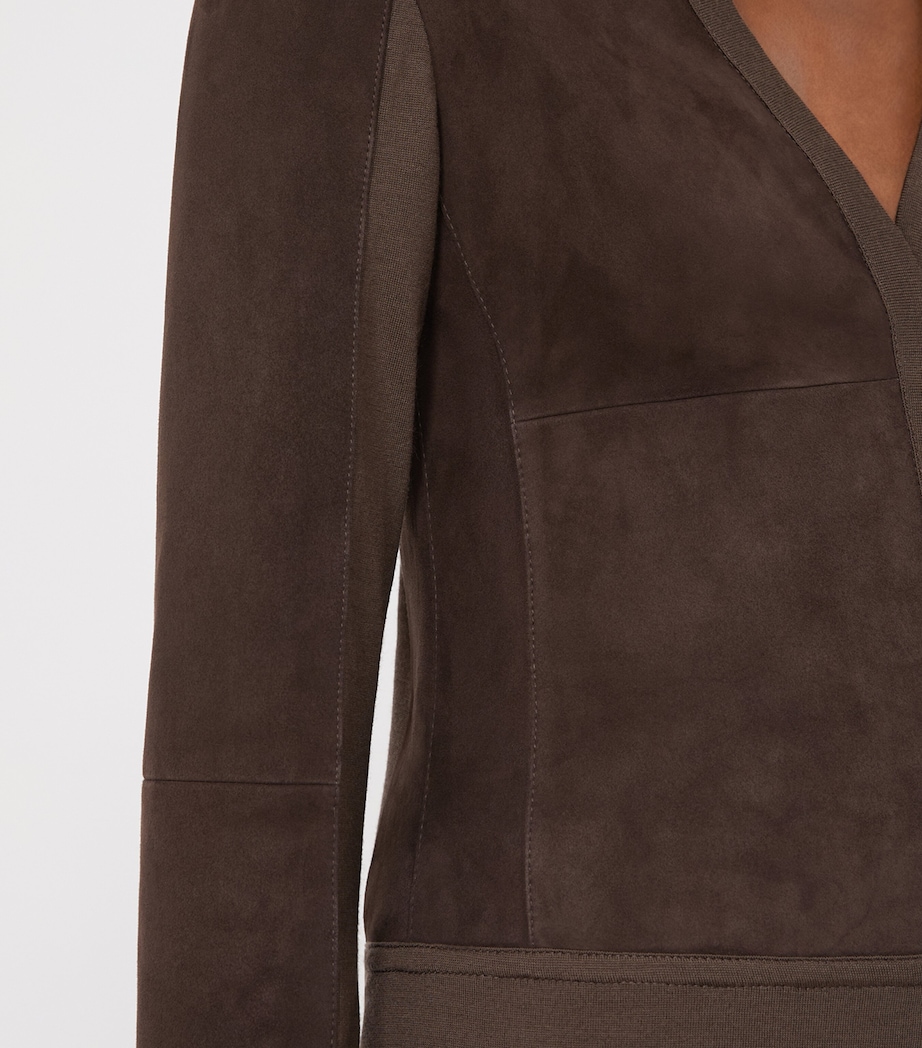 Max Mara Womens Suede V-Neck Jacket Mud Image 5