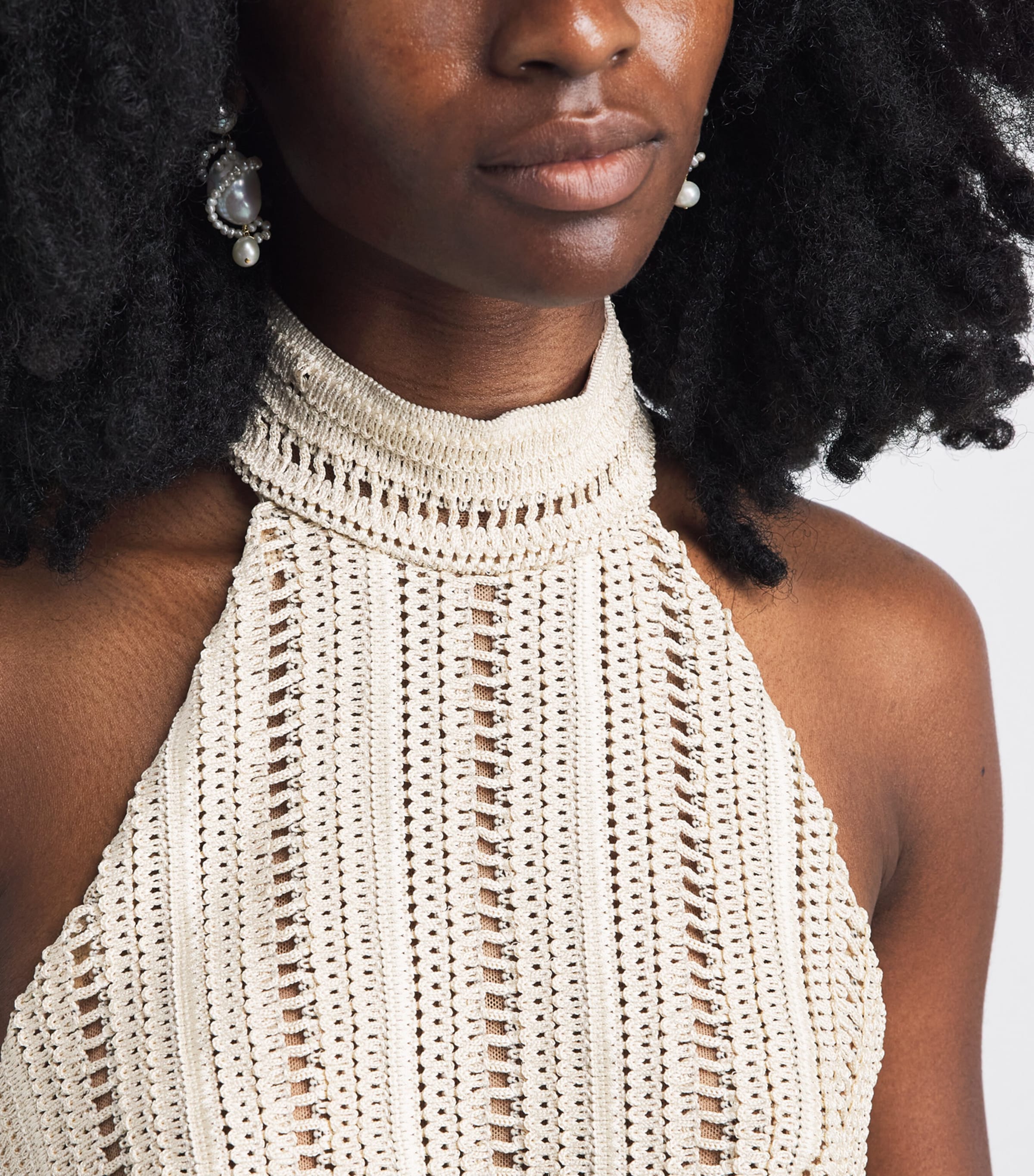 PatBO Womens Crochet Fringed Mini Dress Beige Image 3