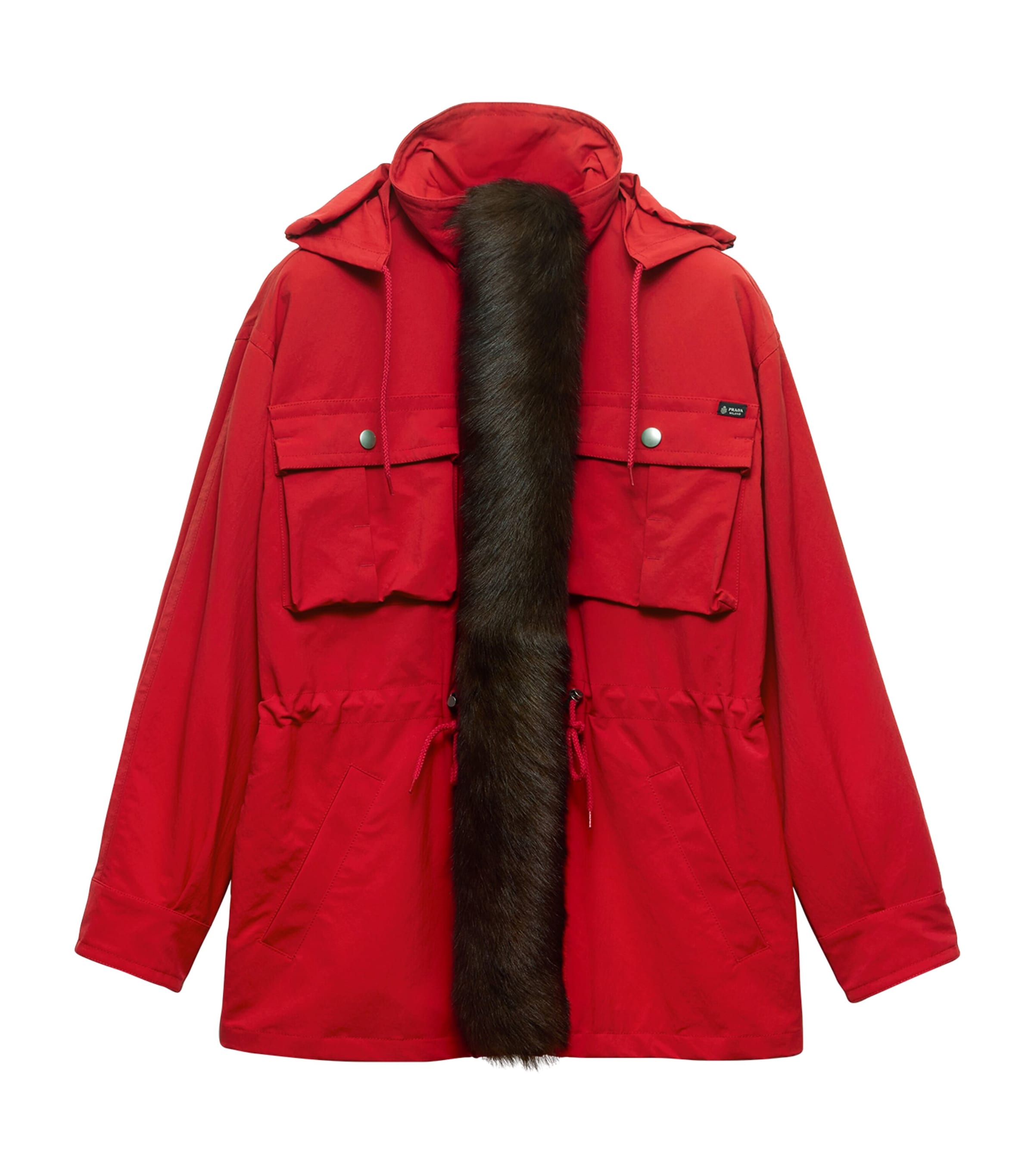 Prada Womens Technical Shearling-Trimmed Parka Red Image 1