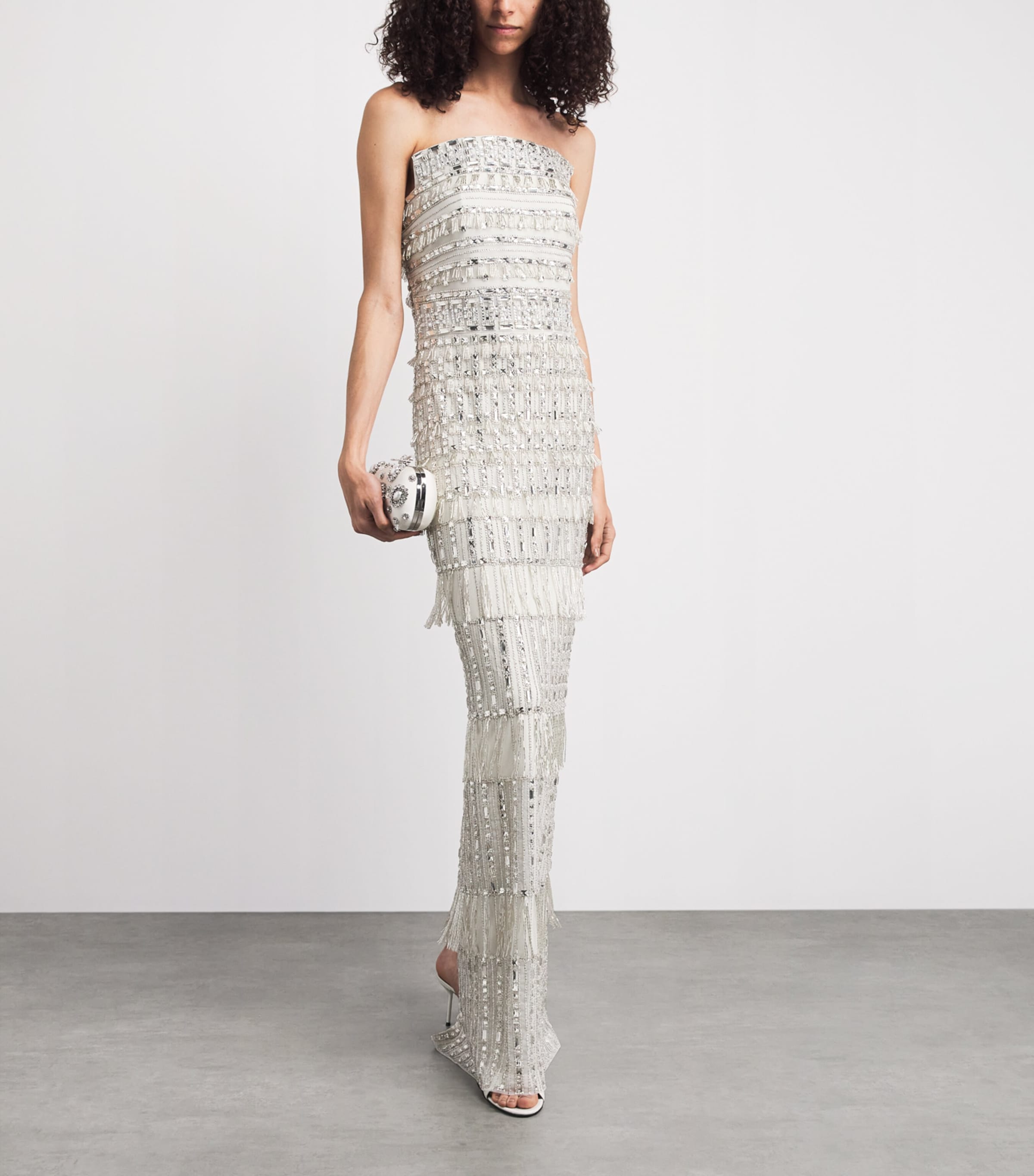 Pamella Roland Womens Tulle Embellished Strapless Gown Ivory/silver Image 2