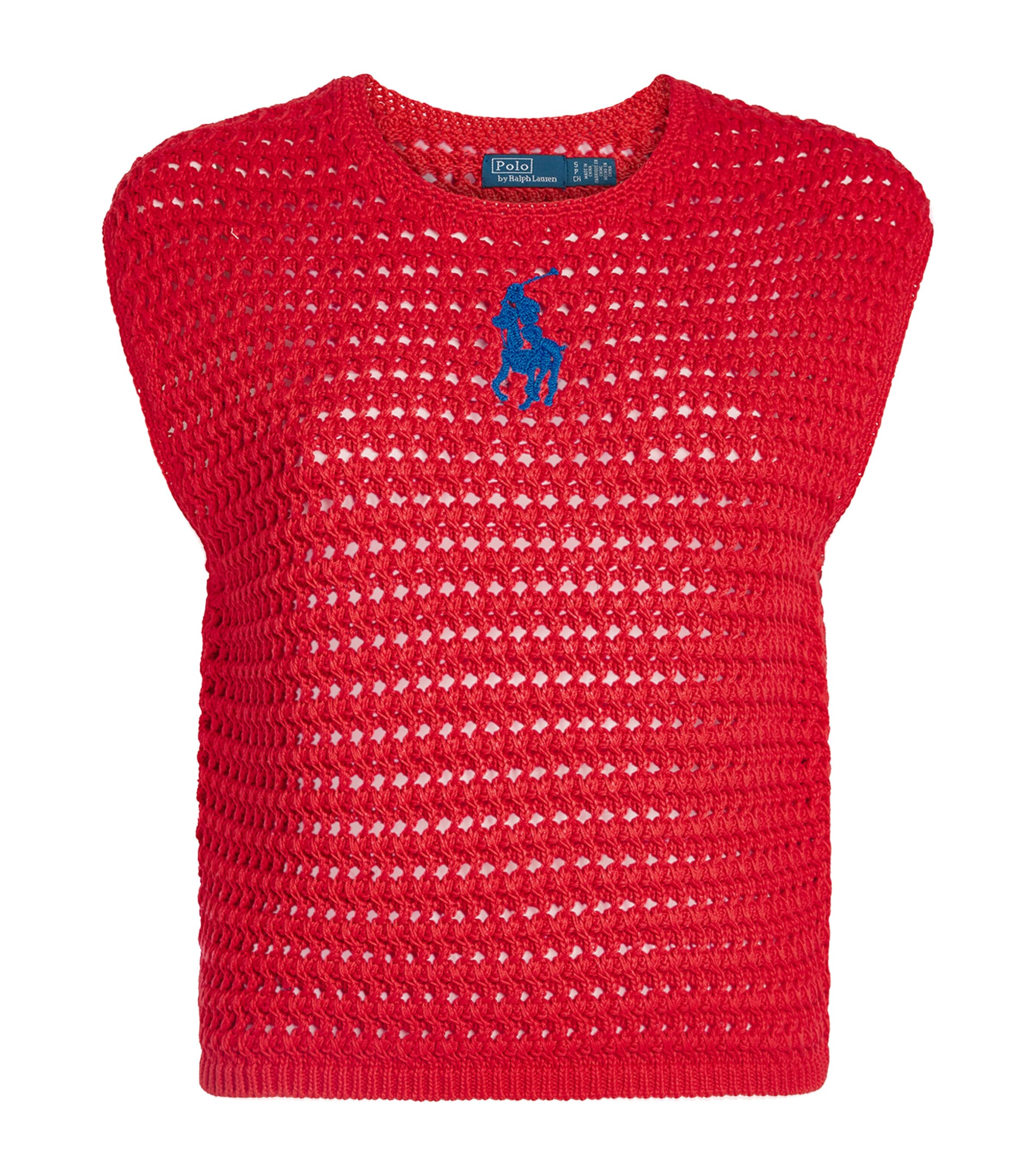 Polo Ralph Lauren Womens Cotton Crocheted Sweater Vest Petal Rose Image 1