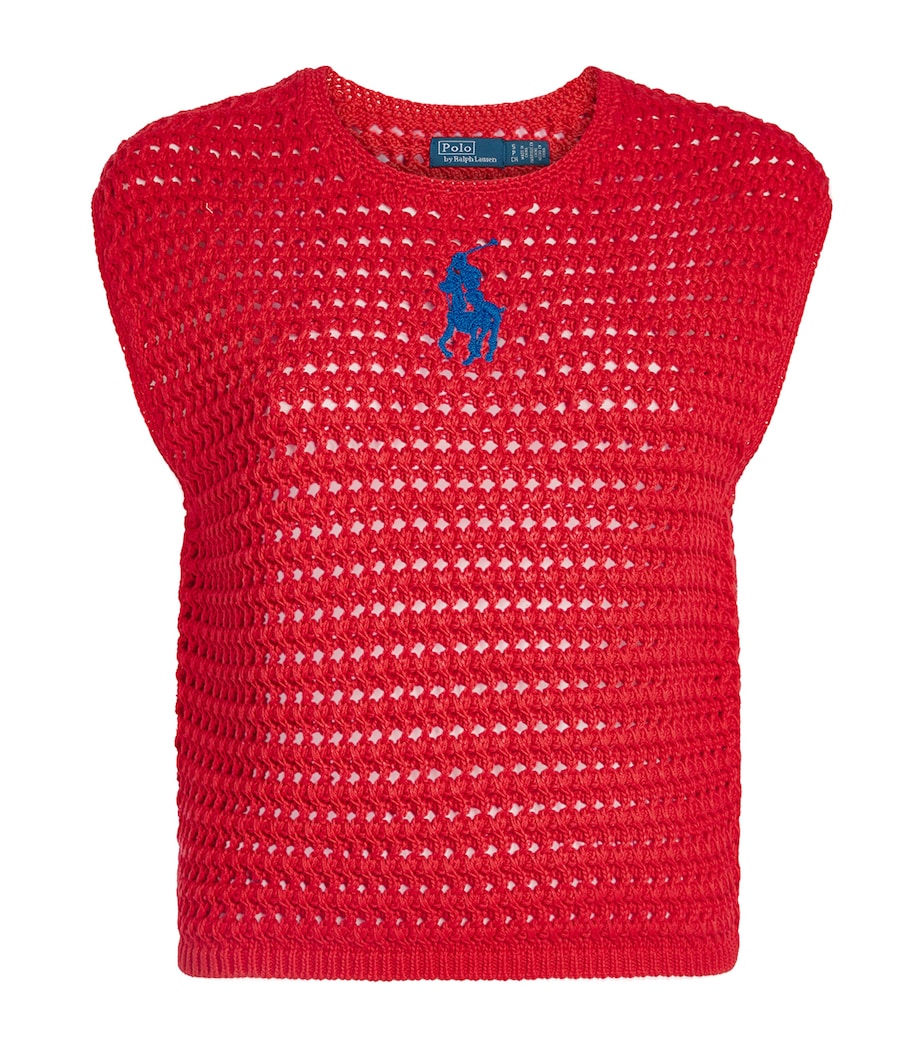 Polo Ralph Lauren Womens Cotton Crocheted Sweater Vest Petal Rose Image 1