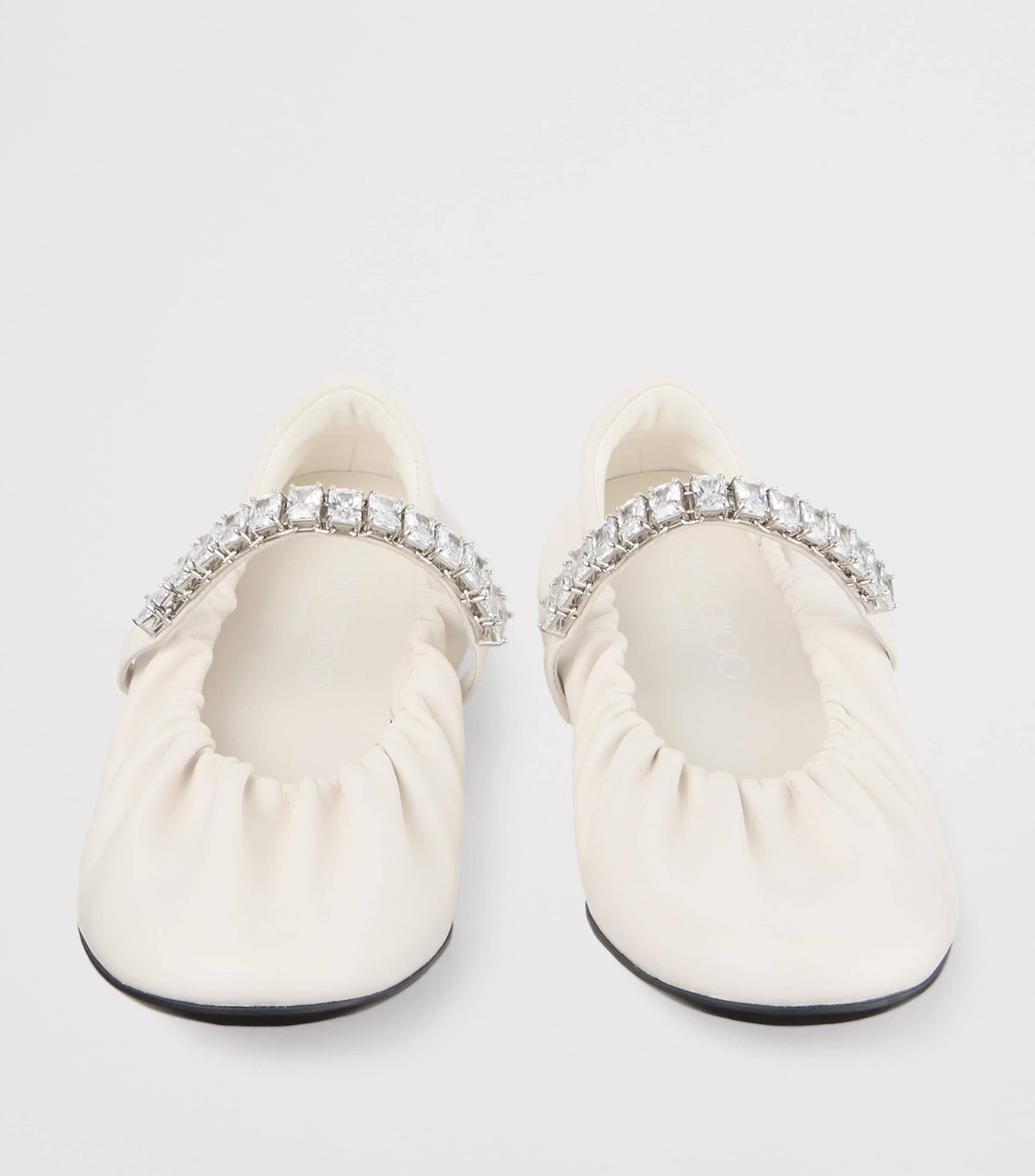 Jimmy Choo Jade Embellished Leather Ballet Flats X Latte/crystal Image 5