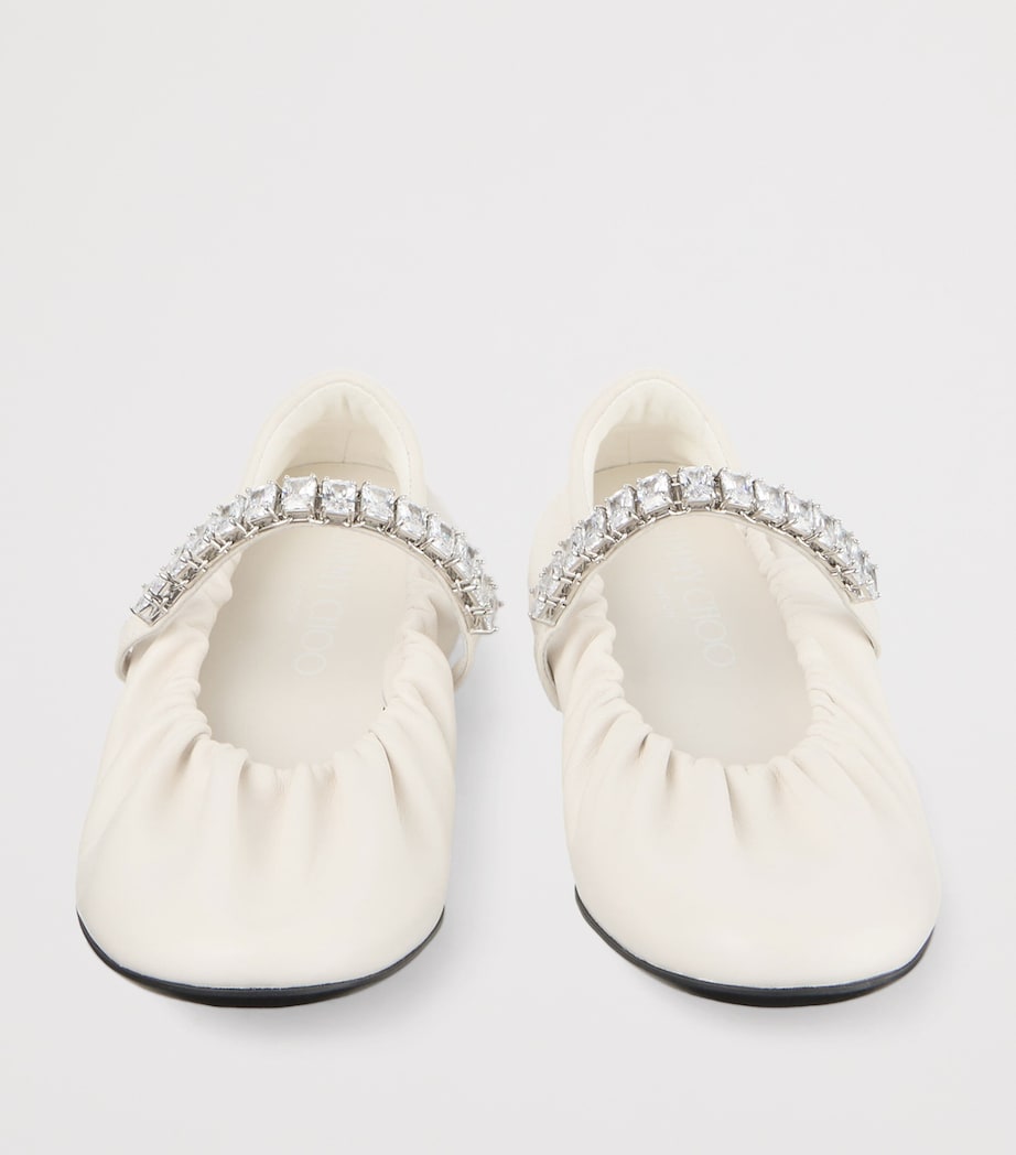 Jimmy Choo Jade Embellished Leather Ballet Flats X Latte/crystal Image 5