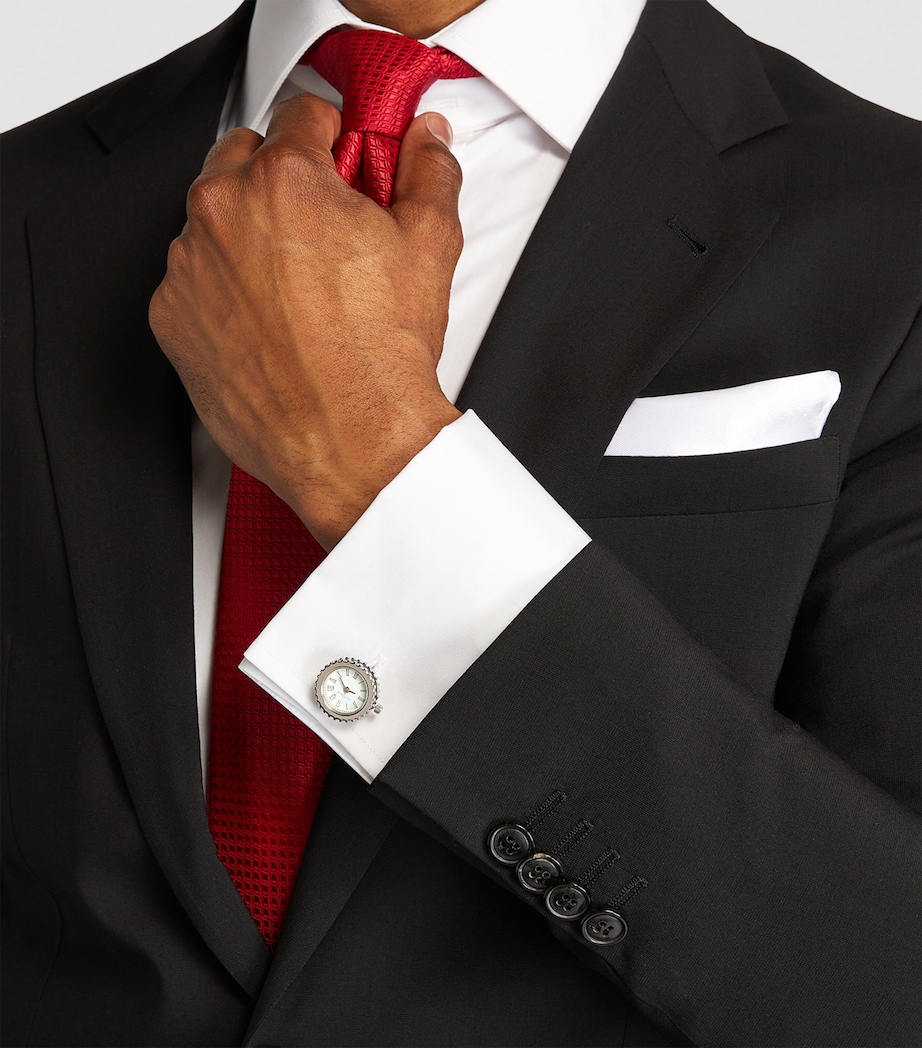 Palladium-Plated and Synthetic Ruby Watch Cufflinks SILVER/ BLACK Image 4