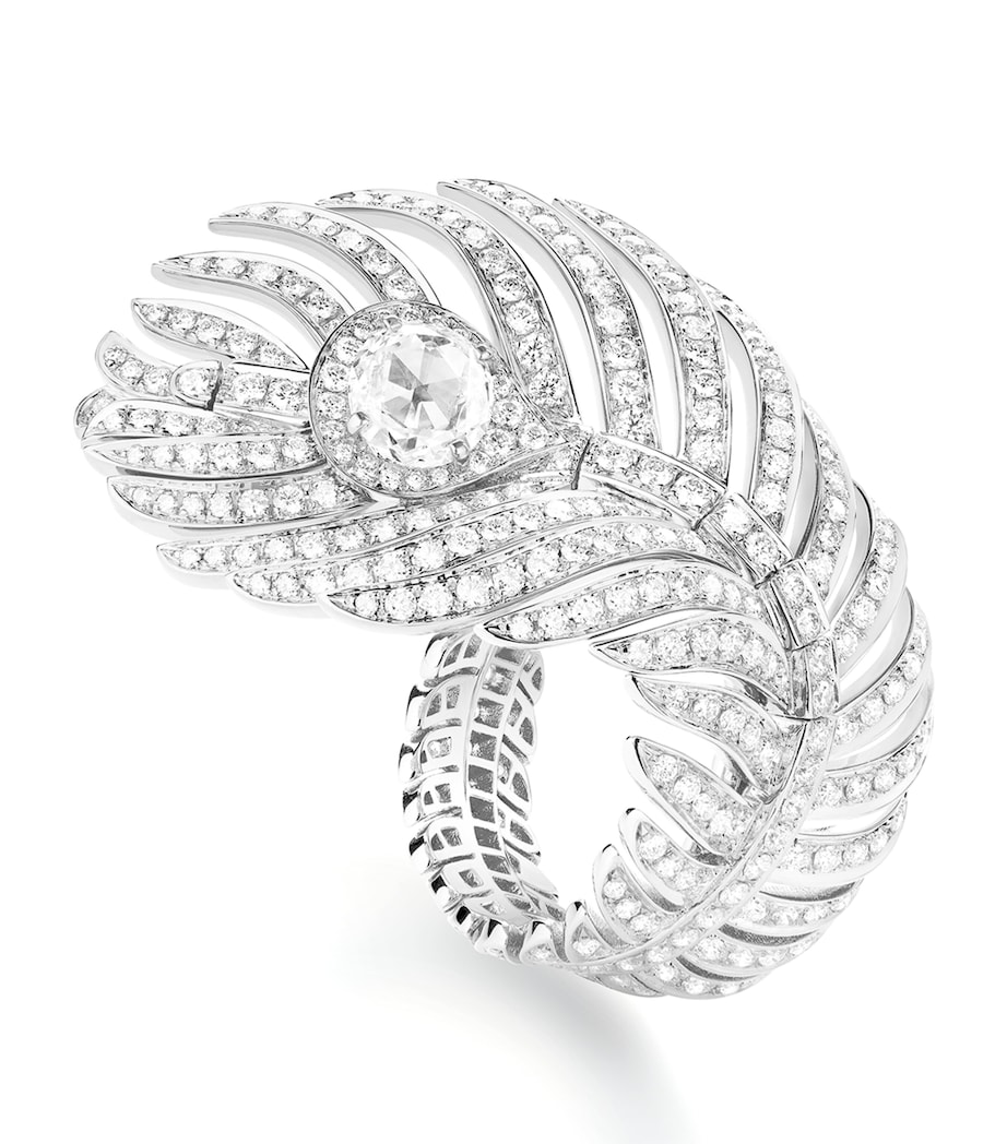 Large White Gold and Diamond Plume de Paon Ring WHITE GOLD Image 1