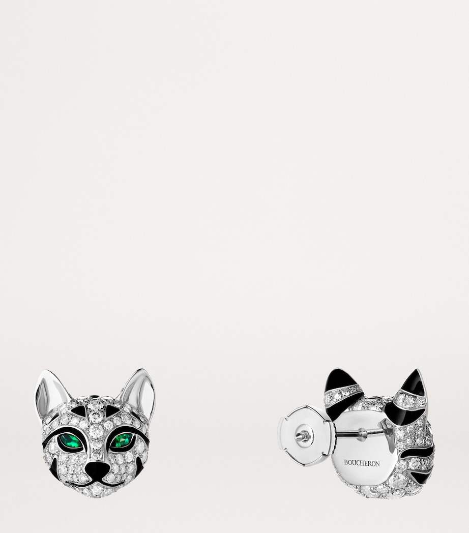 Boucheron White Gold, Diamond and Emerald Fuzzy, the Leopard Cat Earrings White Gold Image 4