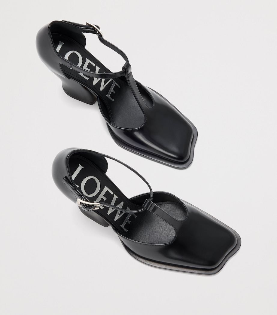 Leather Onda T-Bar Pumps 90 BLACK Image 4
