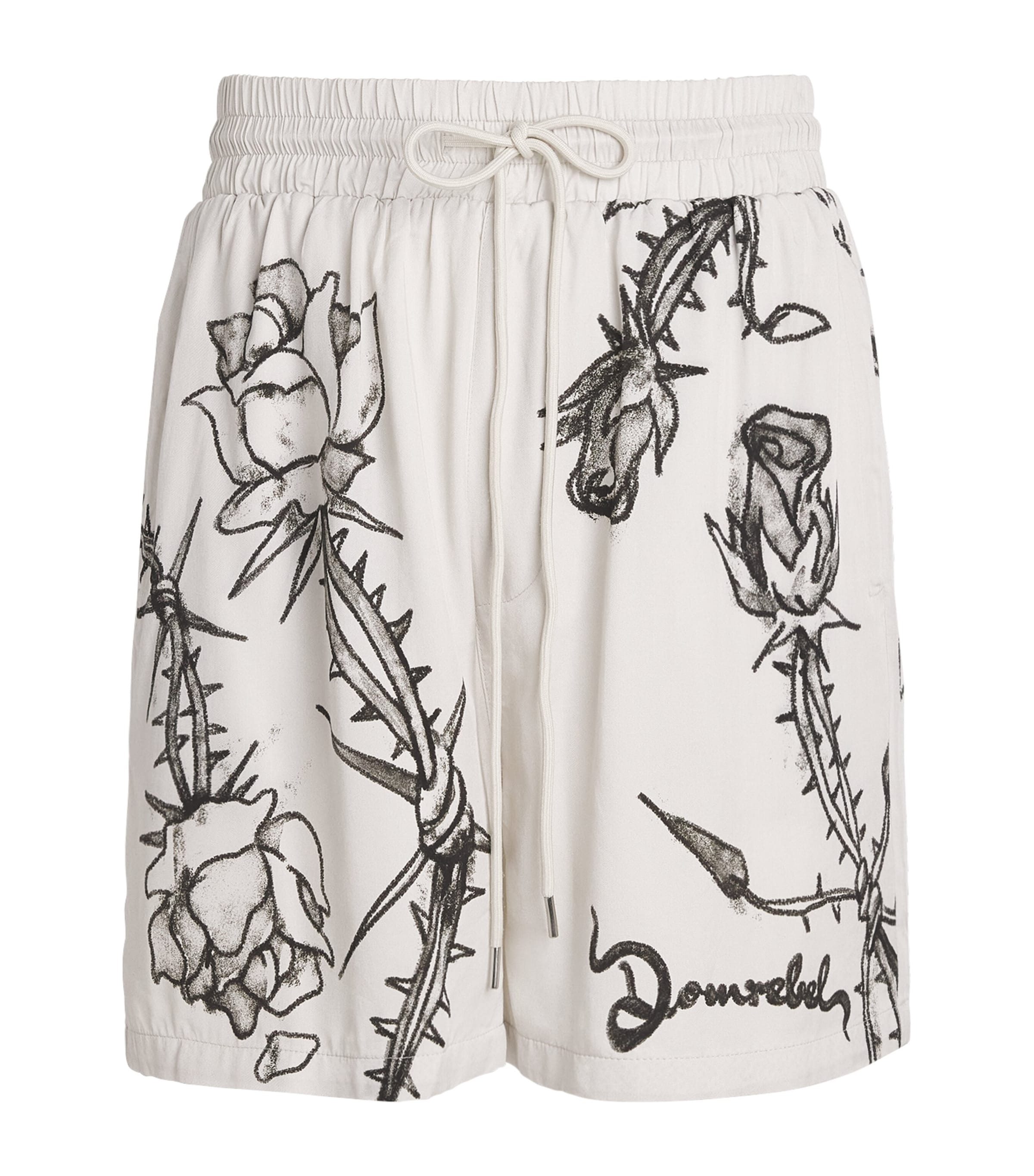 DOMREBEL Mens Inked Rose Basketball Shorts Beige Image 1