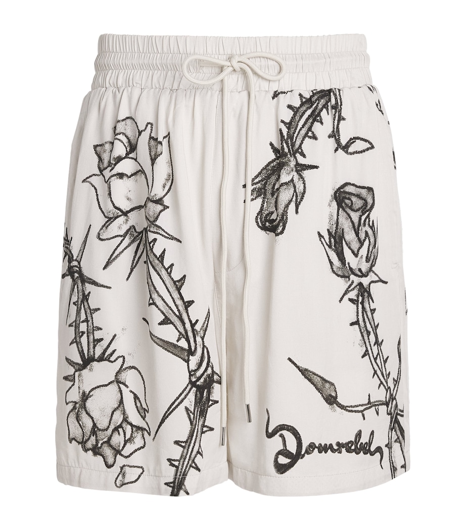 DOMREBEL Mens Inked Rose Basketball Shorts Beige Image 1