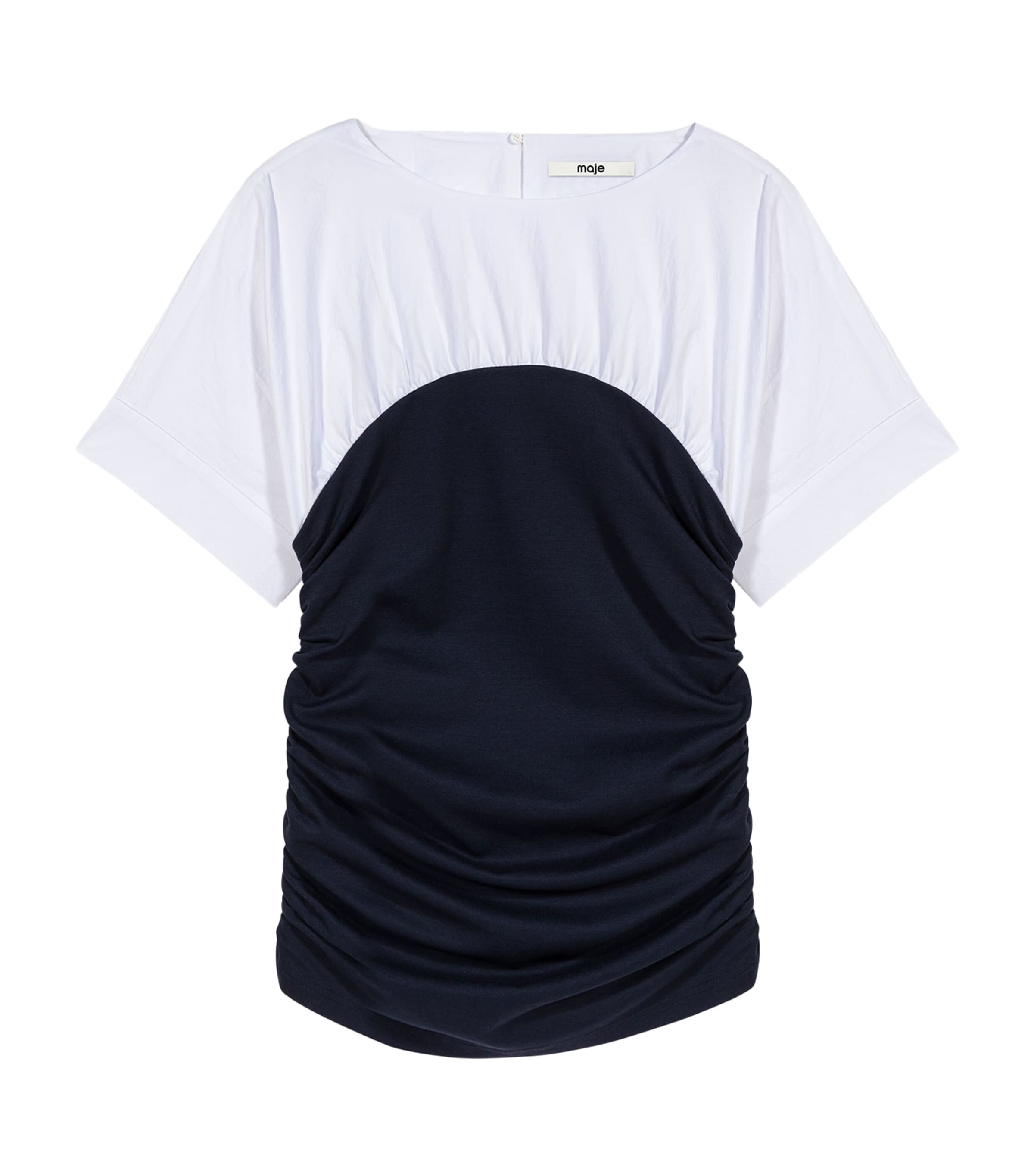 Maje Womens Cotton Gathered T-Shirt White/navy Image 1