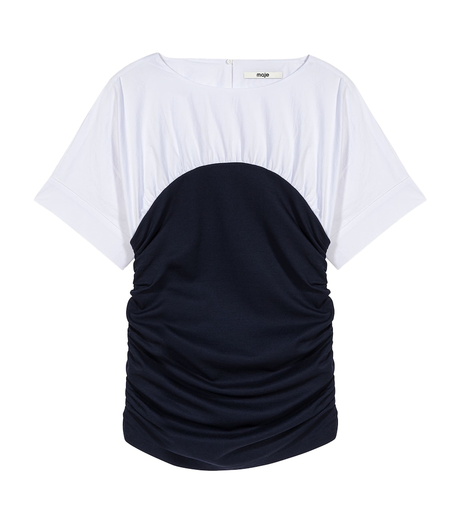 Maje Womens Cotton Gathered T-Shirt White/navy Image 1