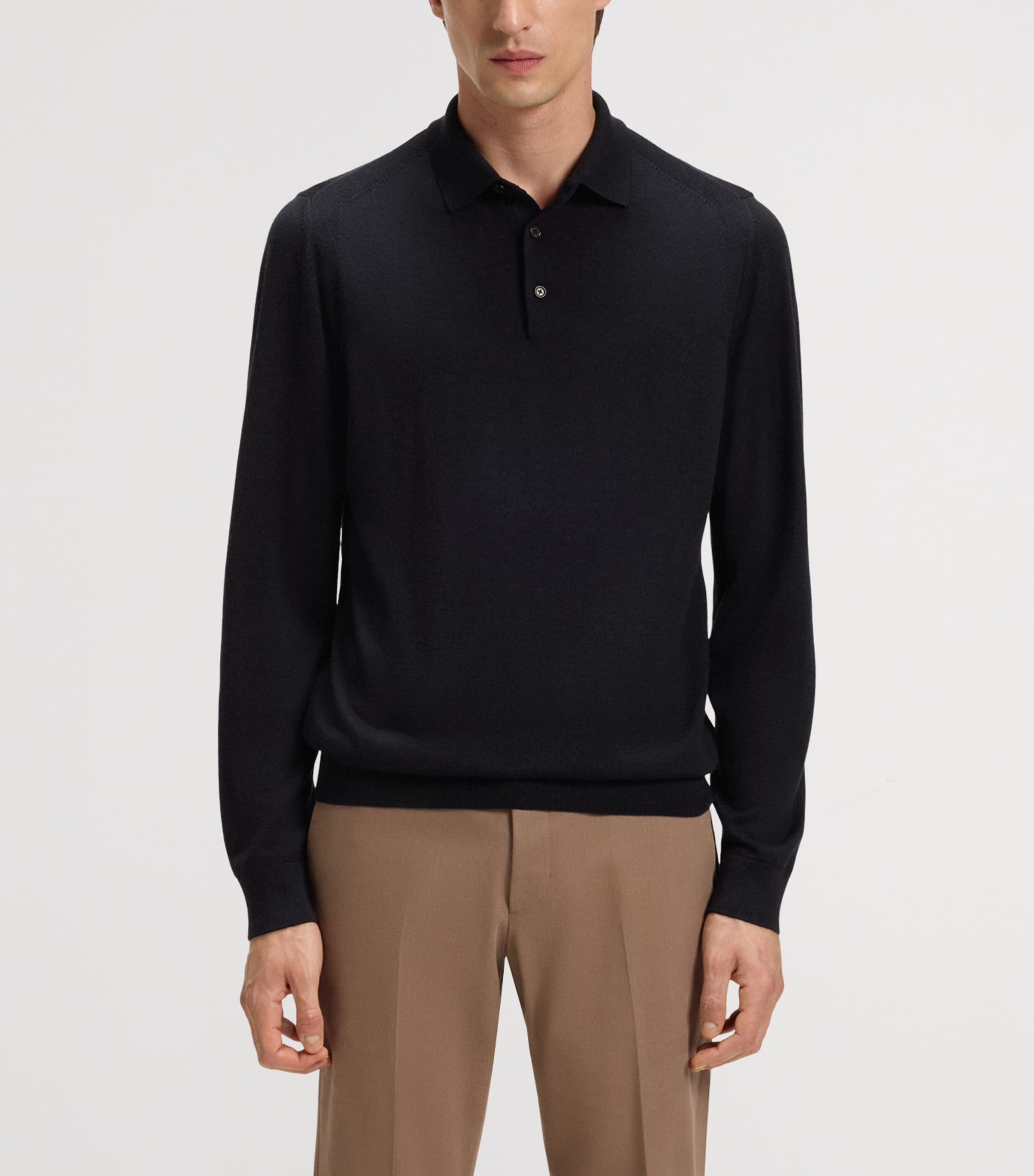 BOSS Mens Wool-Silk-Cashmere Polo Sweater Image 2
