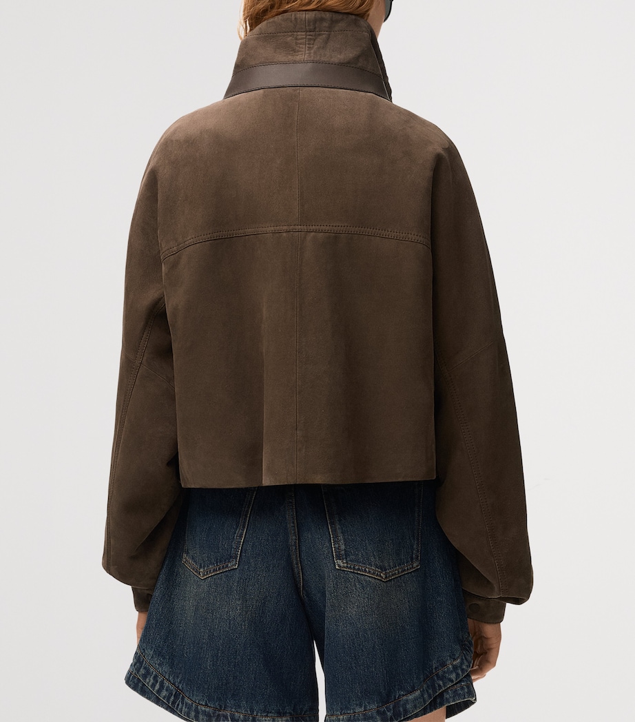 LOEWE Womens Suede Bomber Jacket Dark Brown Image 4