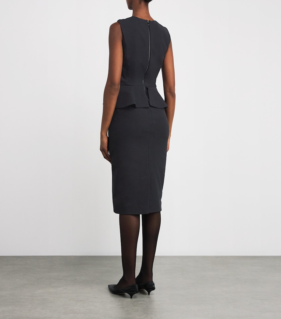Jersey Peplum-Detail Midi Dress BLACK Image 3