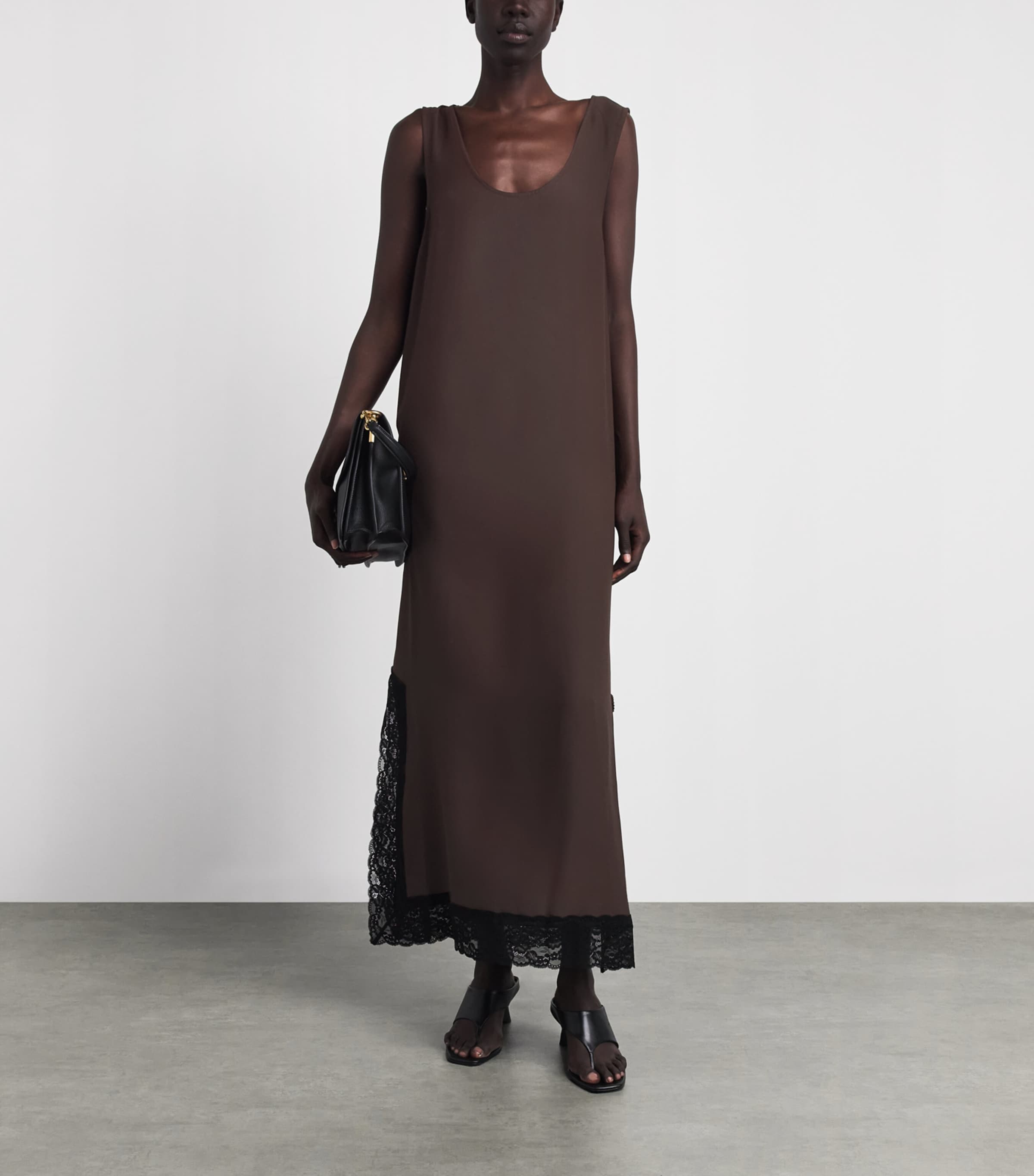 Stylein Womens Malea Lace-Trim Maxi Dress Coffee Image 2
