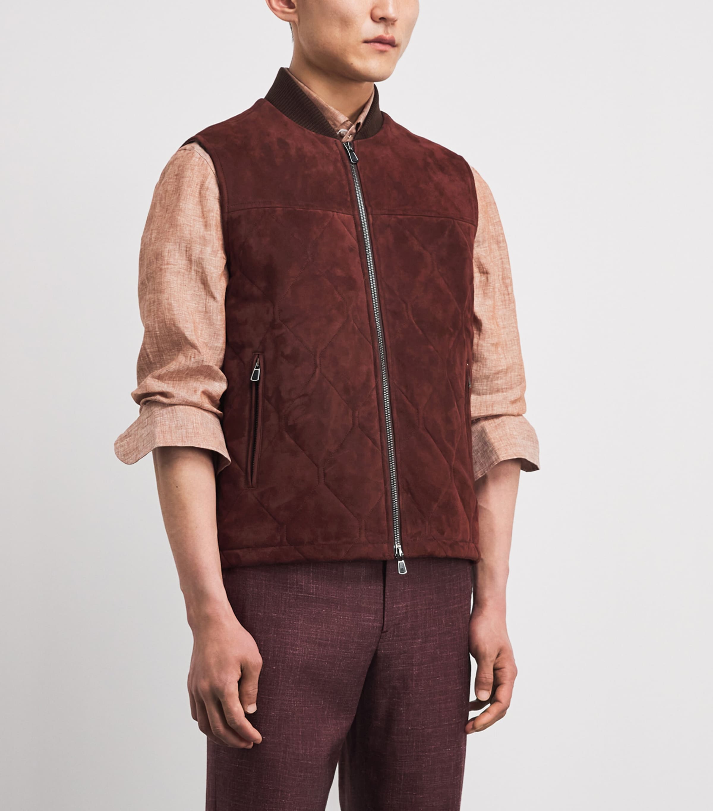 Isaia Mens Lambskin Suede Quilted Gilet Image 4