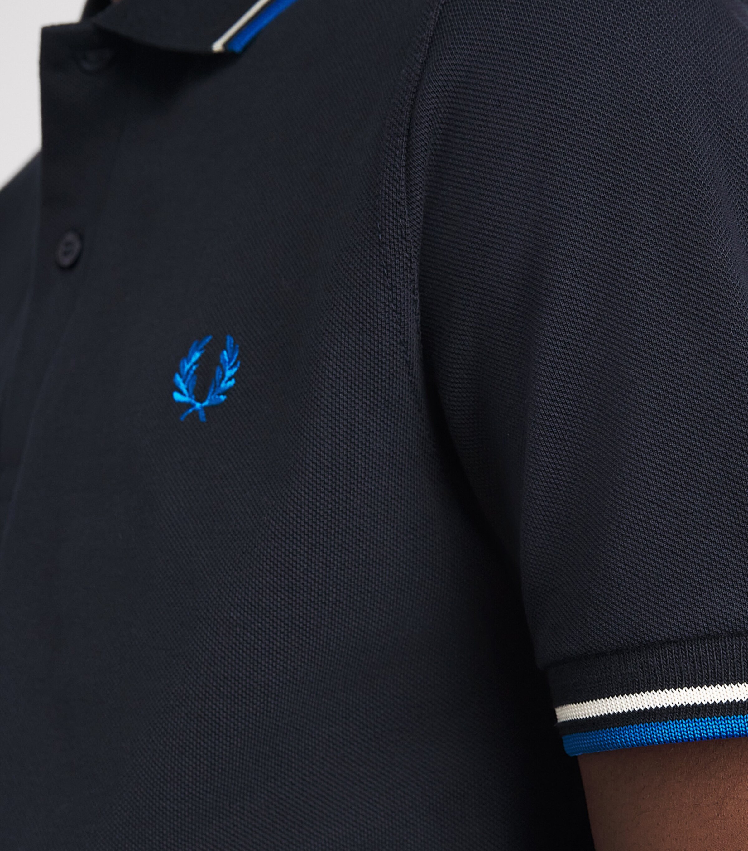Fred Perry Mens Cotton Twin Tipped Polo Shirt Nvy/trmlwt/icblu Image 3