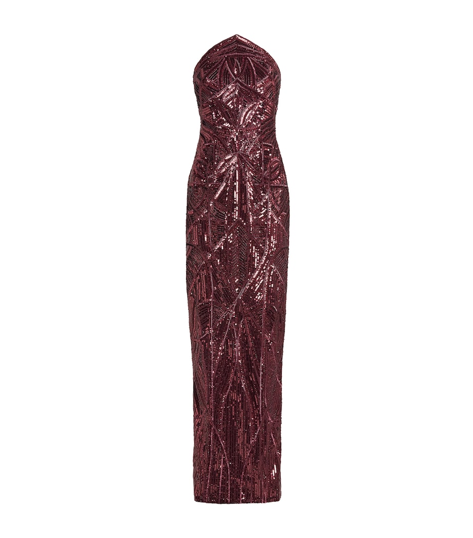 Pamella Roland Womens Embellished Strapless Gown Merlot Image 1