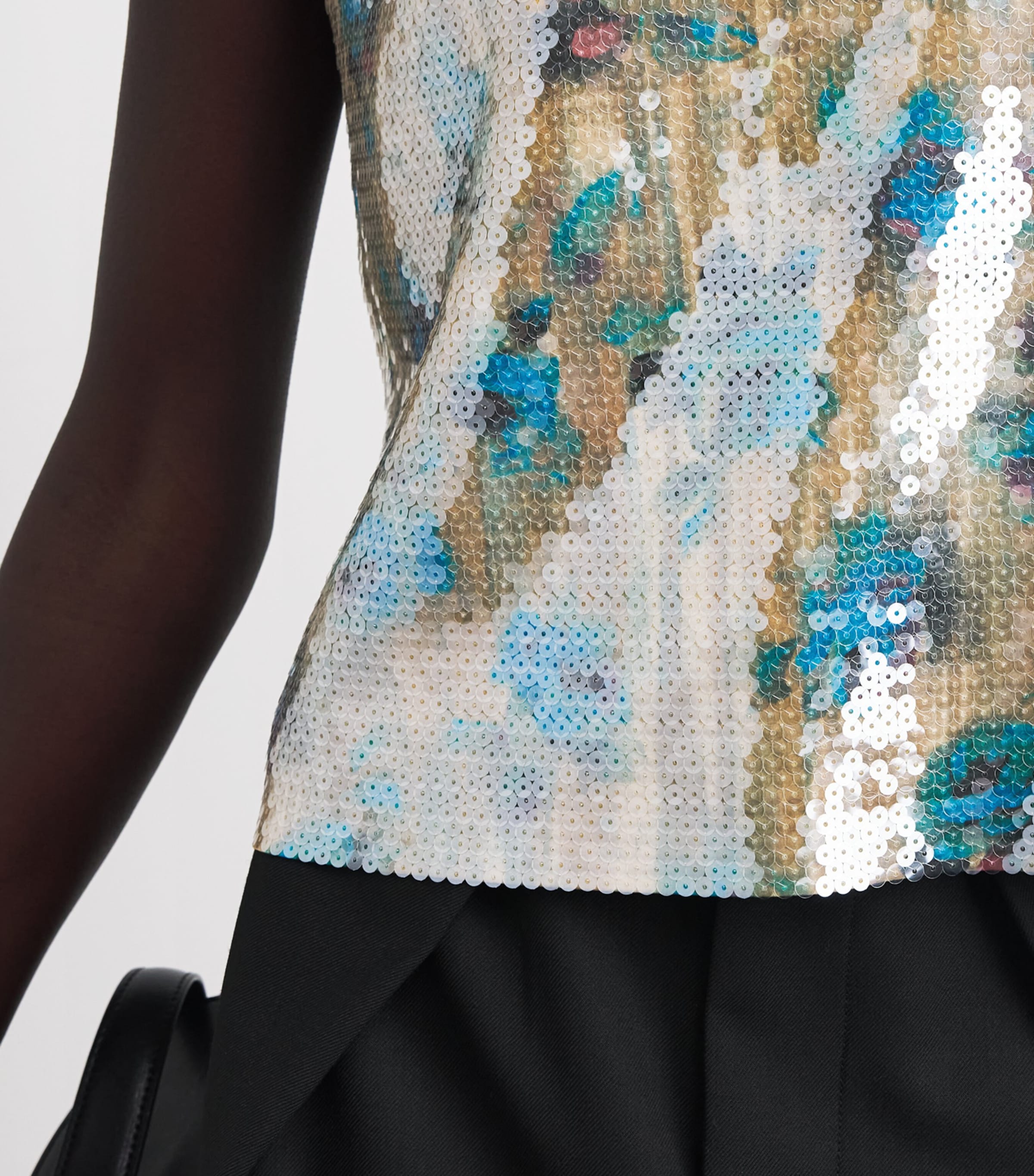 Tory Burch Womens Sequin Shell Top Blue Roses Image 3