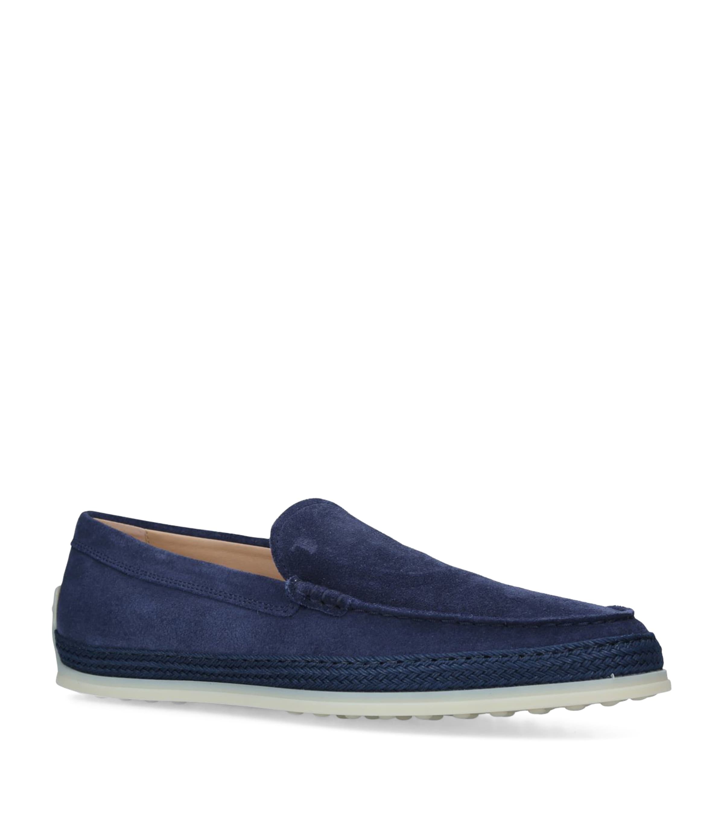 Tod's Raffia-midsole Suede Loafers In Navy
