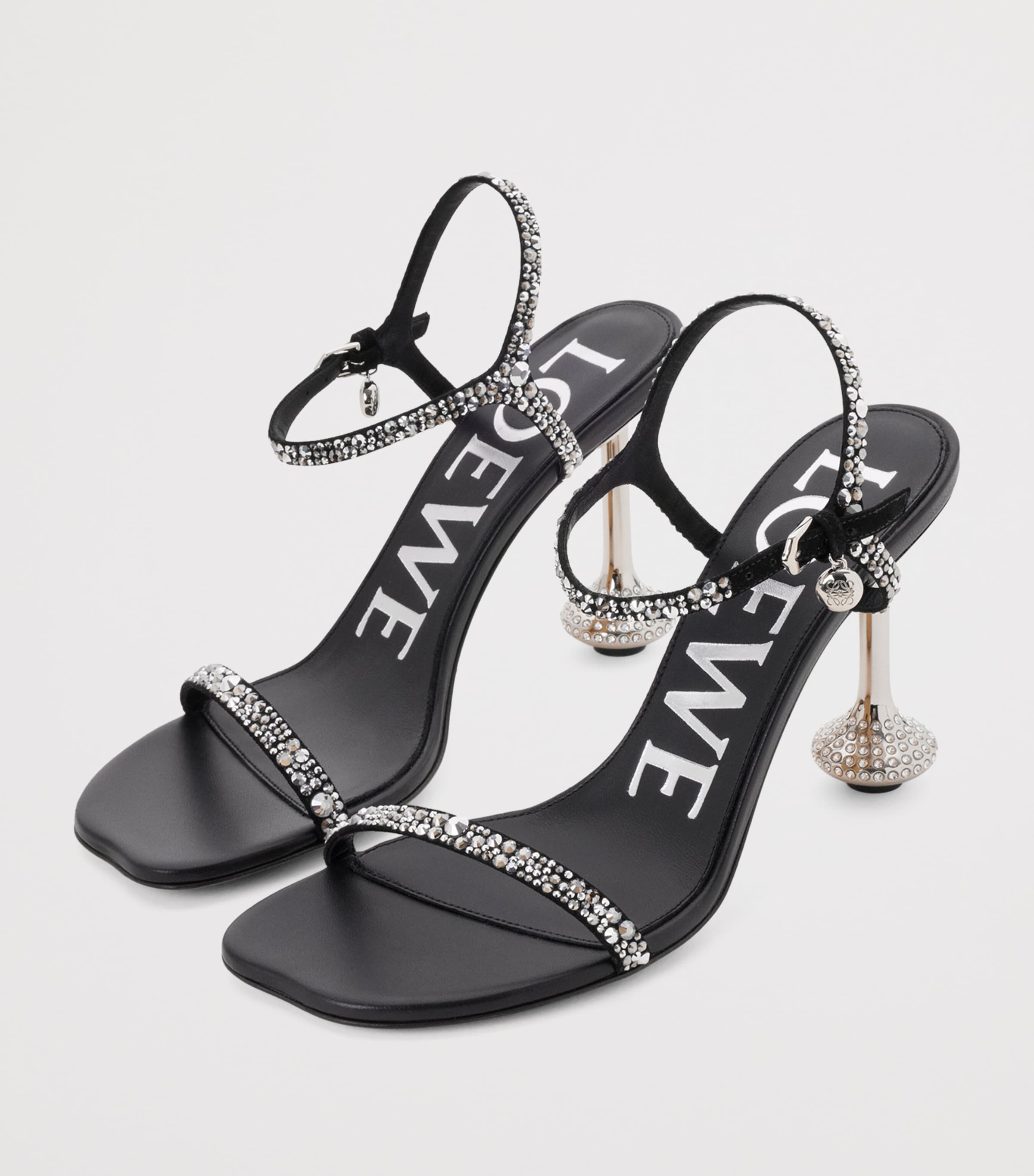 LOEWE Suede Embellished Toy Heeled Sandals 90 Black/silver Image 3
