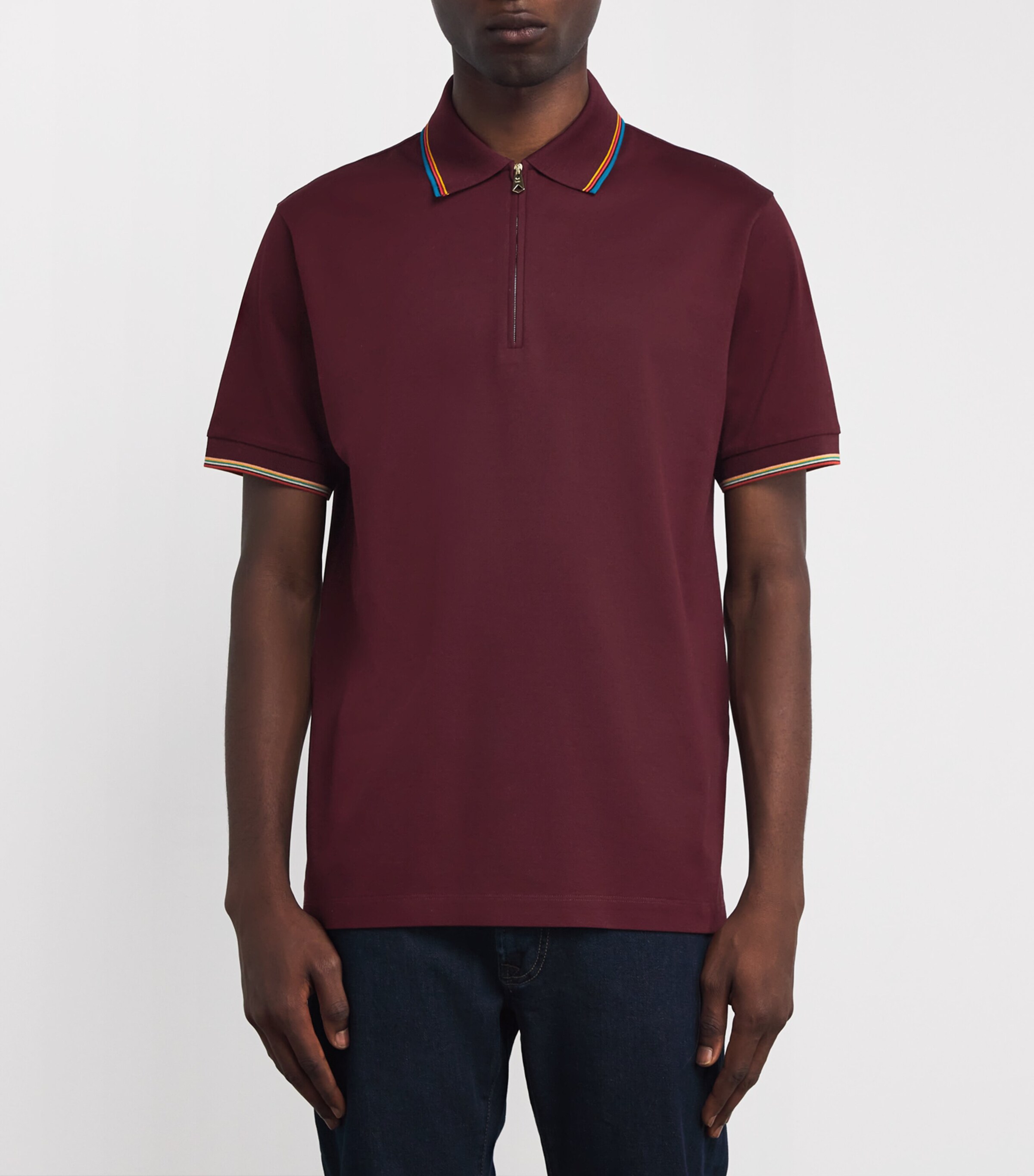 Cotton Signature Stripe Polo Shirt 28B_BURGUNDY Image 3