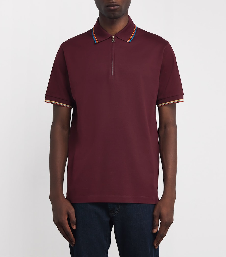 Cotton Signature Stripe Polo Shirt 28B_BURGUNDY Image 3