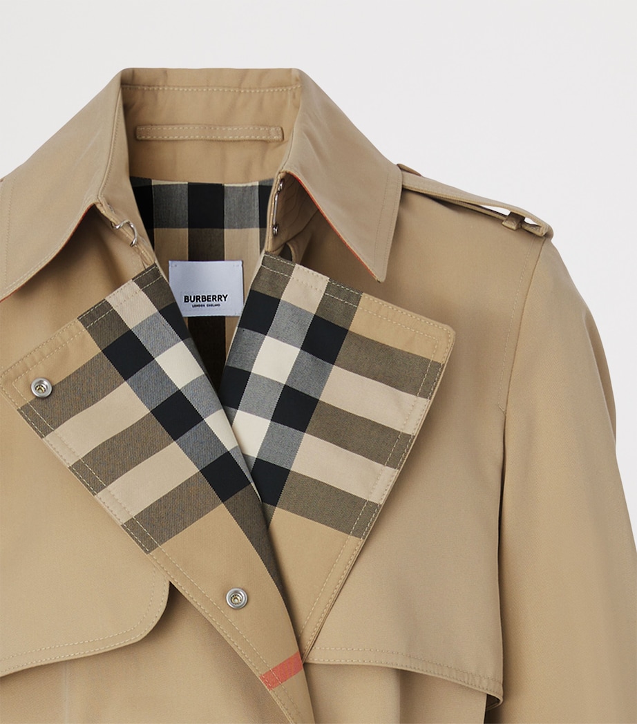 Burberry Womens Cotton Gabardine Check-Collar Trench Coat Honey Image 3