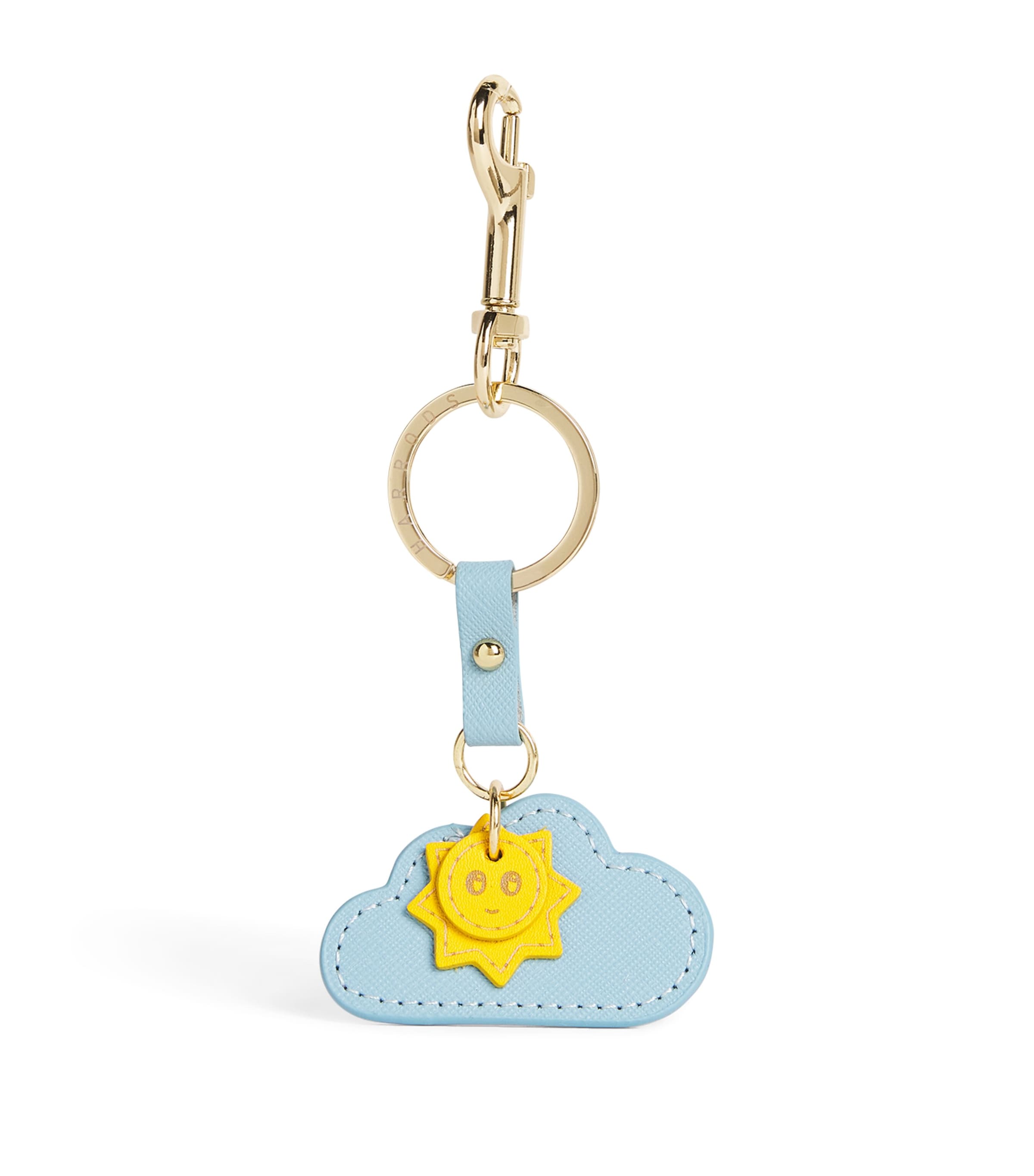 Harrods Leather Sun And Cloud Keyring In Gold