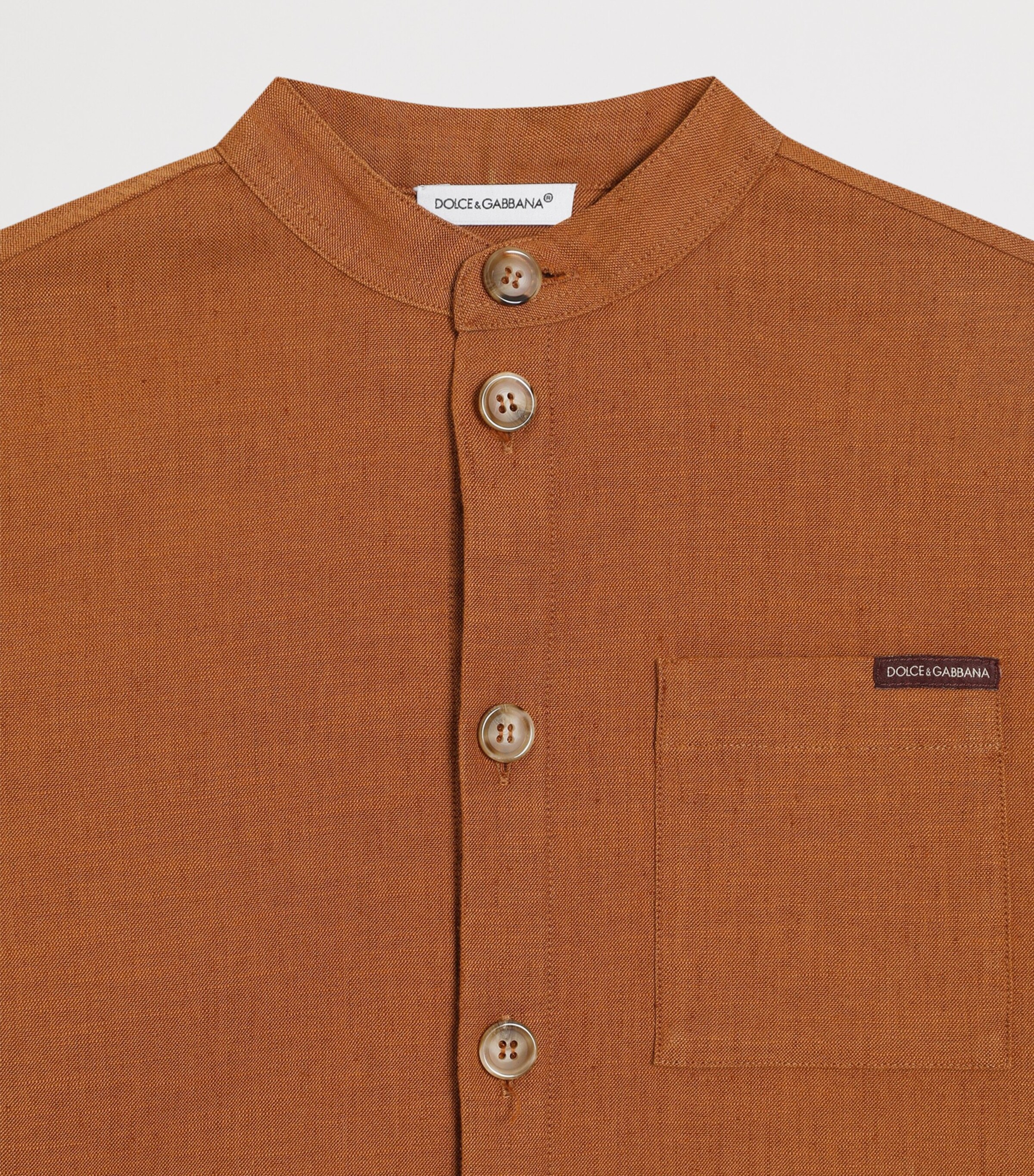 Dolce&Gabbana Kids Stand-Collar Short-Sleeve Shirt (8-12+ Years) Dark Camel Image 3