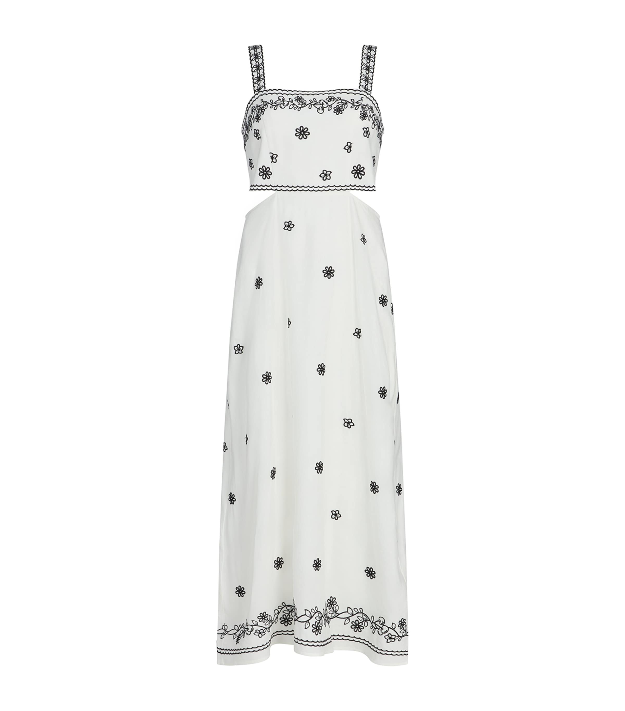 Maje Linen-blend Embroidered Cut-out Maxi Dress In White