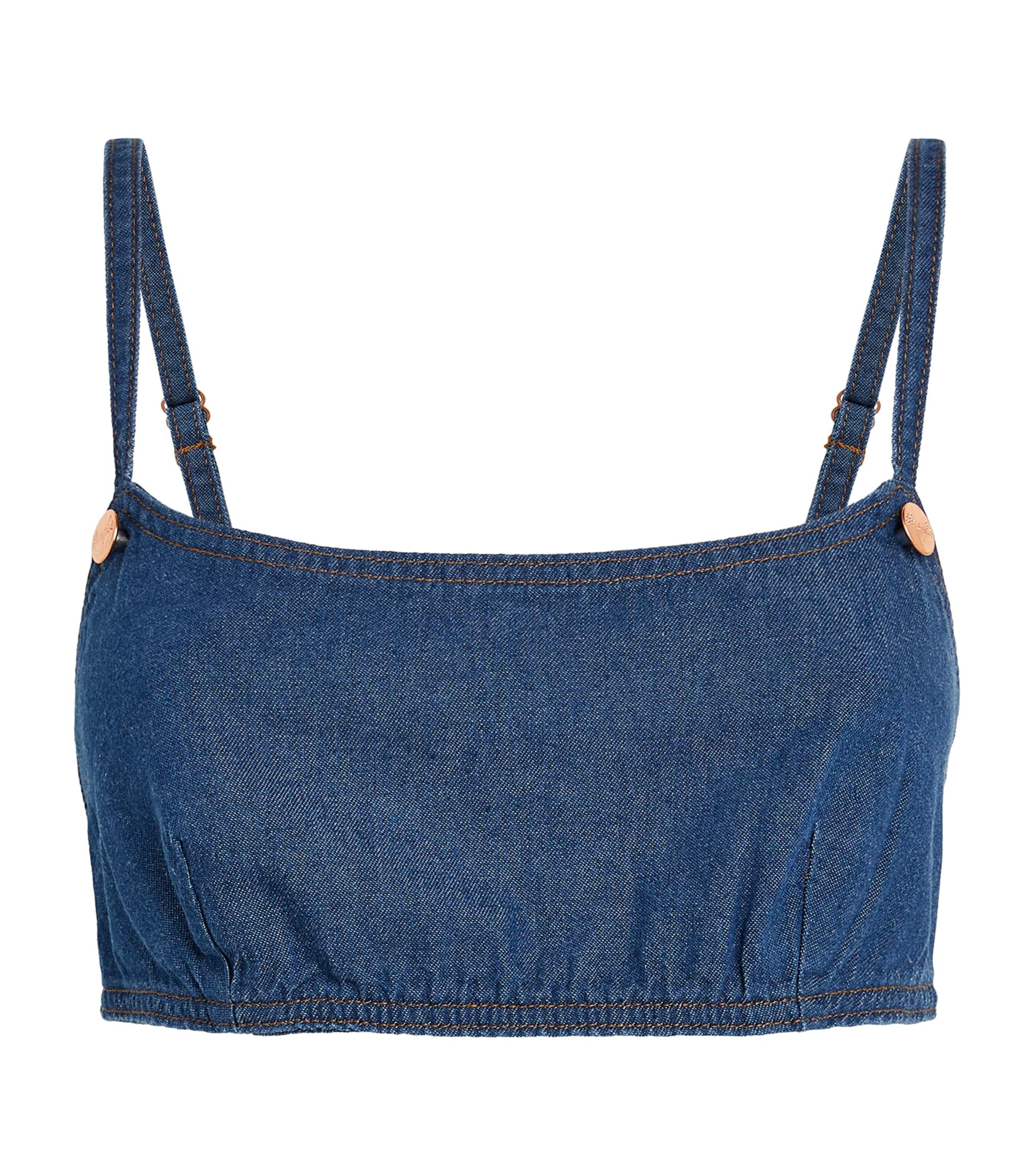 Shop Staud X Wrangler Denim Bra Top In Blue