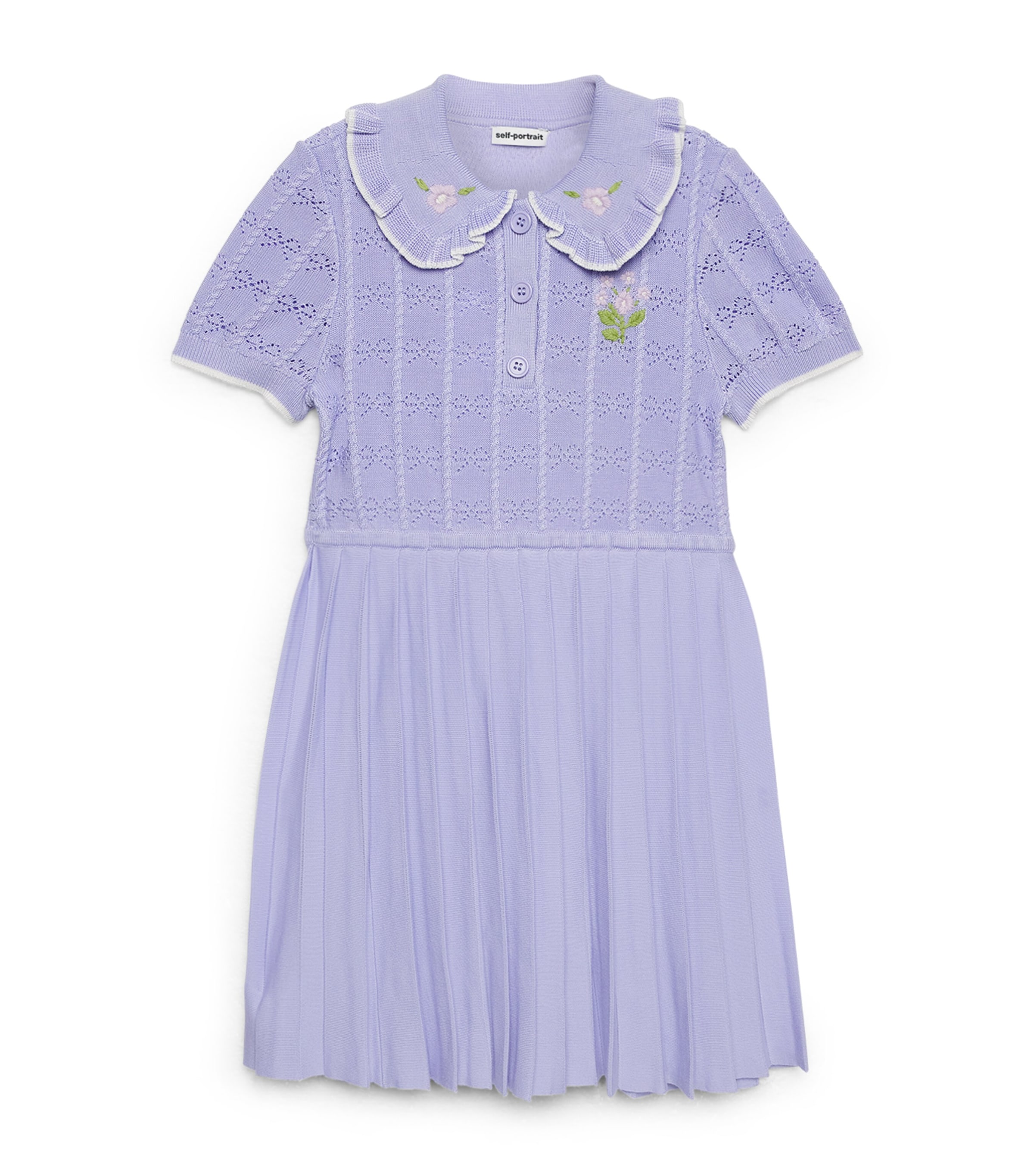 Self-Portrait Kids Pointelle Pleated Dress (3-12 Years) Lilac Image 1