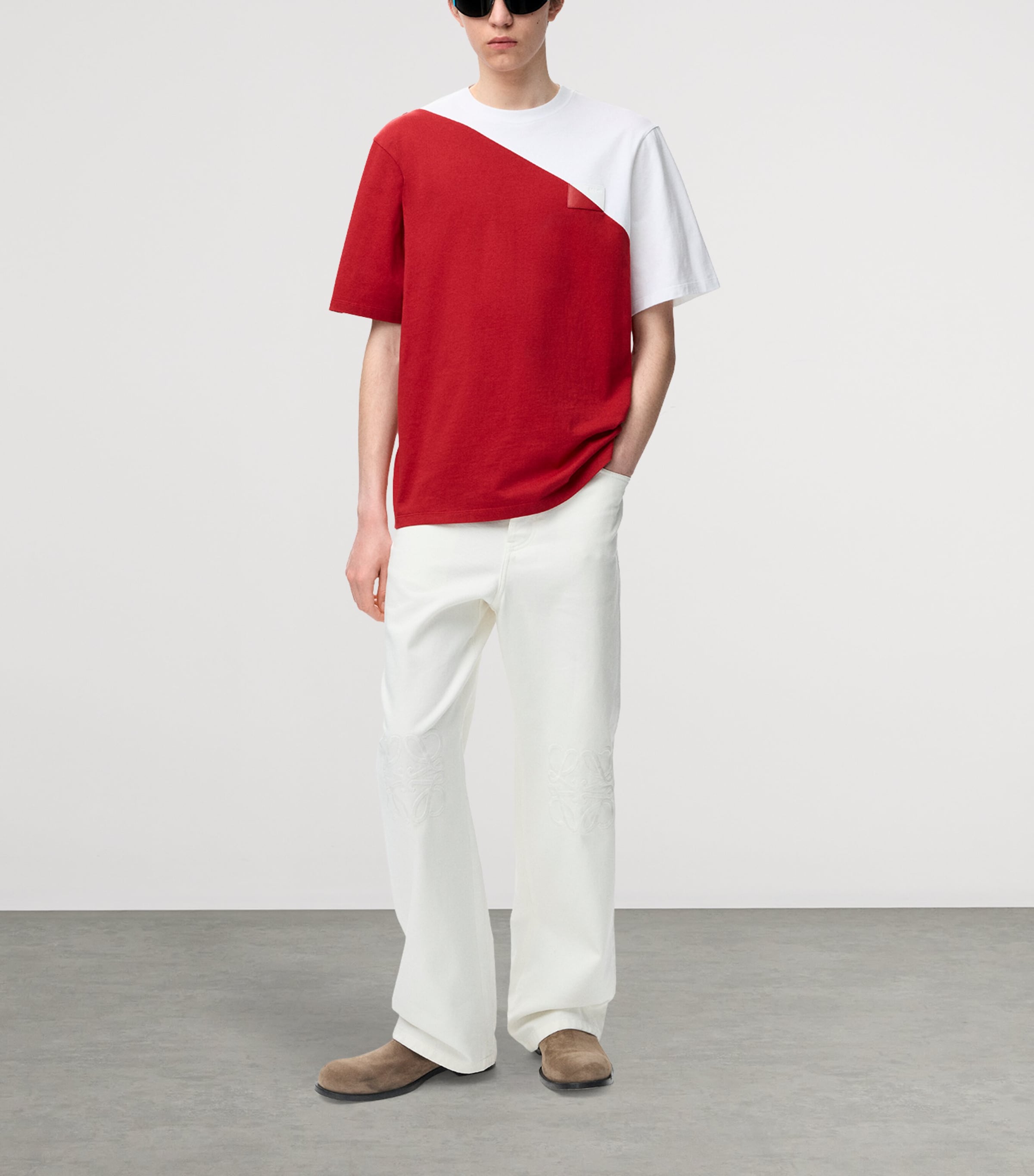 LOEWE Mens Cotton Relaxed T-Shirt White/red Image 2