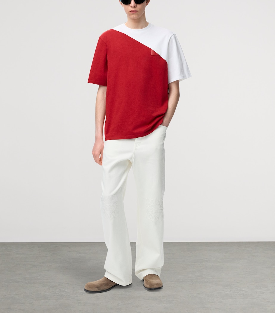 LOEWE Mens Cotton Relaxed T-Shirt White/red Image 2
