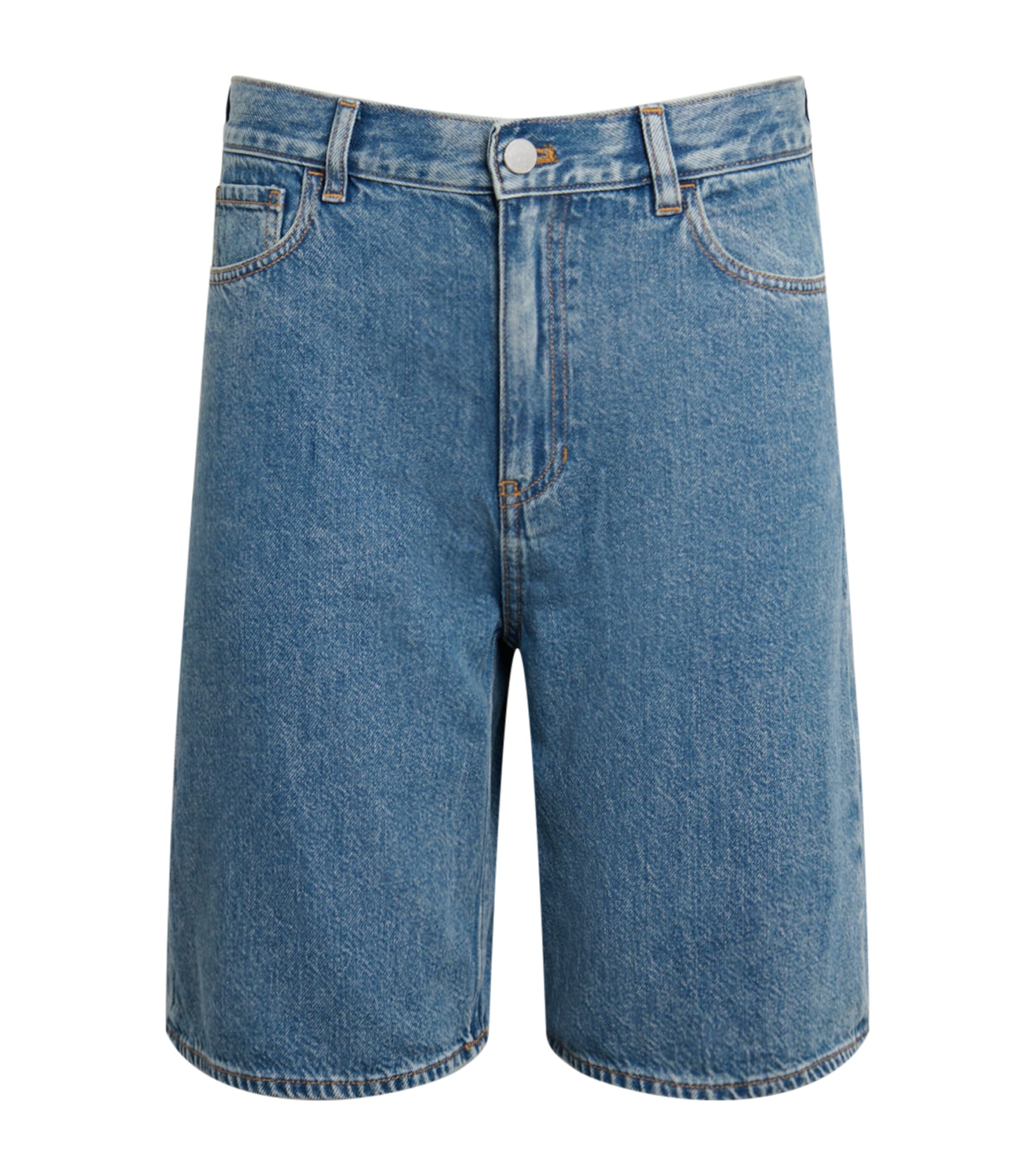 Theory High Waisted Relaxed Long Shorts In Cotton-blend In Blue