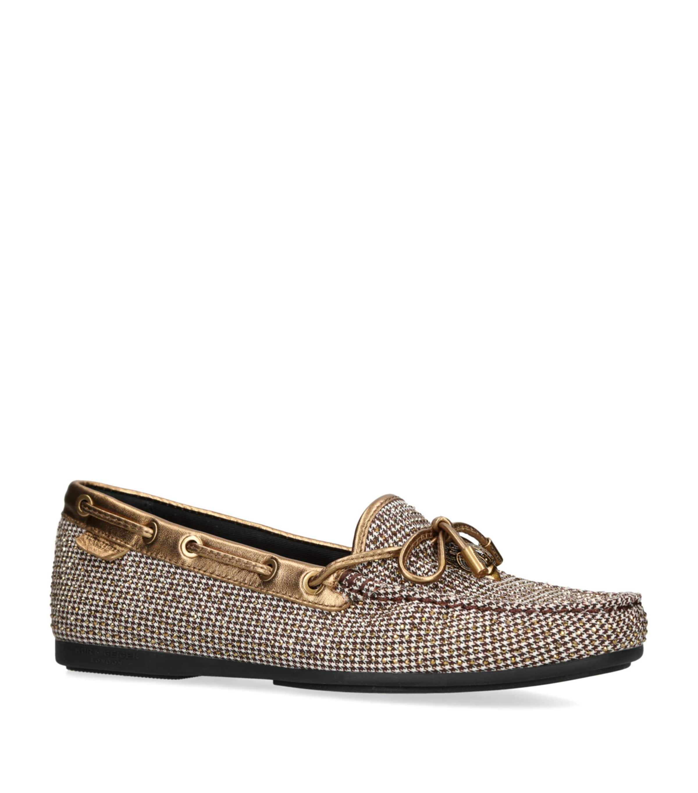 Kurt Geiger Houndstooth Eagle-head Moccasins In Beige