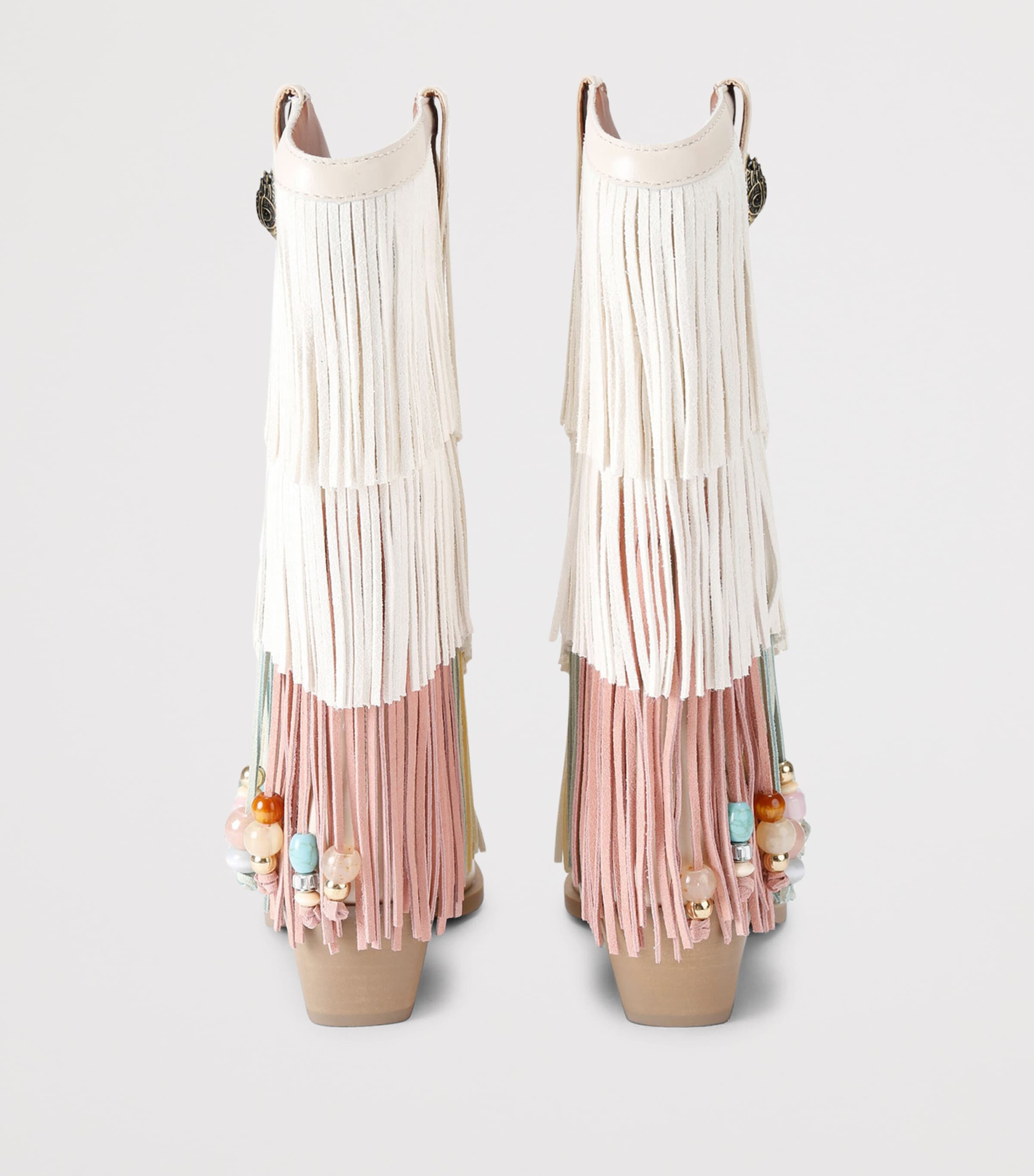Kurt Geiger London Leather Fringed Cowboy Boots 50 Cream Comb Image 3