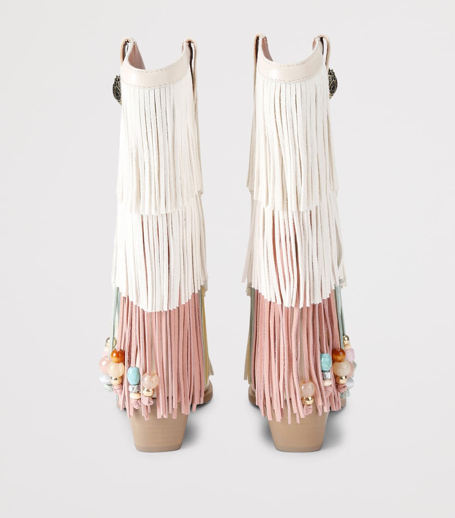 Kurt Geiger London Leather Fringed Cowboy Boots 50 Cream Comb Image 3