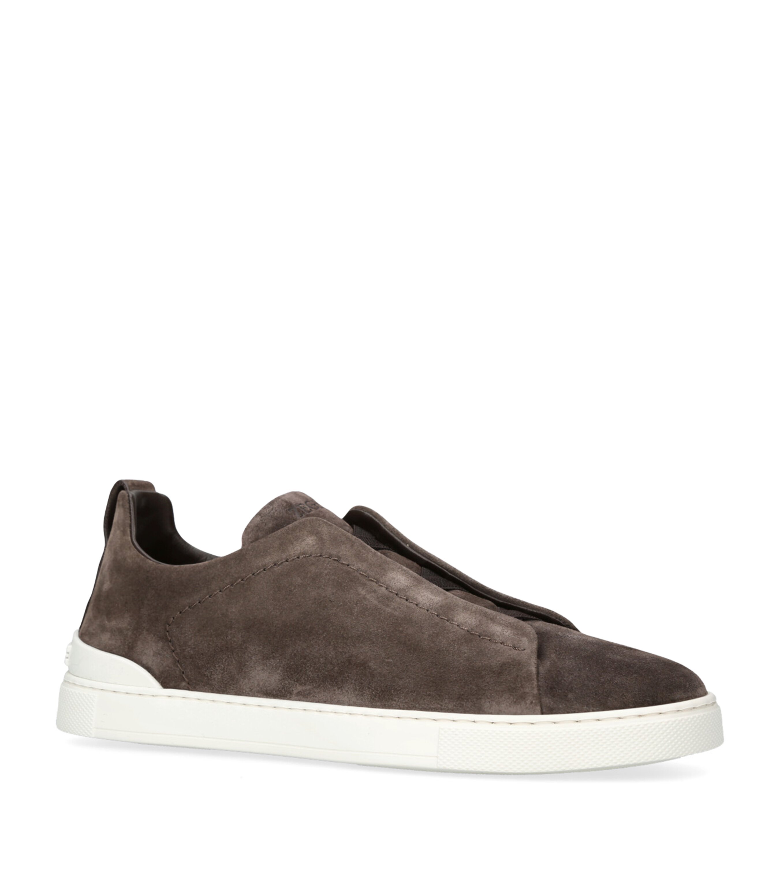 Zegna Suede Triple Stitch Sneakers Dark Brown Image 3