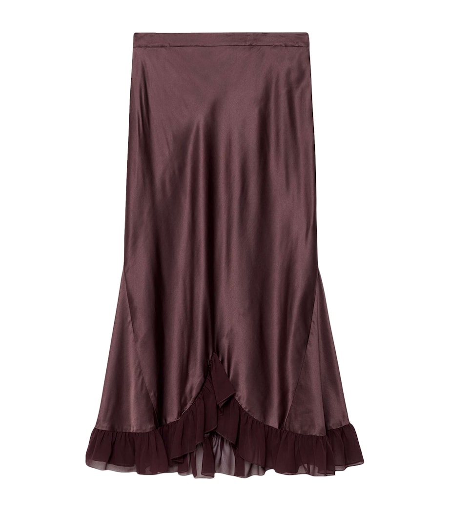AllSaints Womens Satin Ruffle-Hem Irma Skirt Oxblood Red Image 1