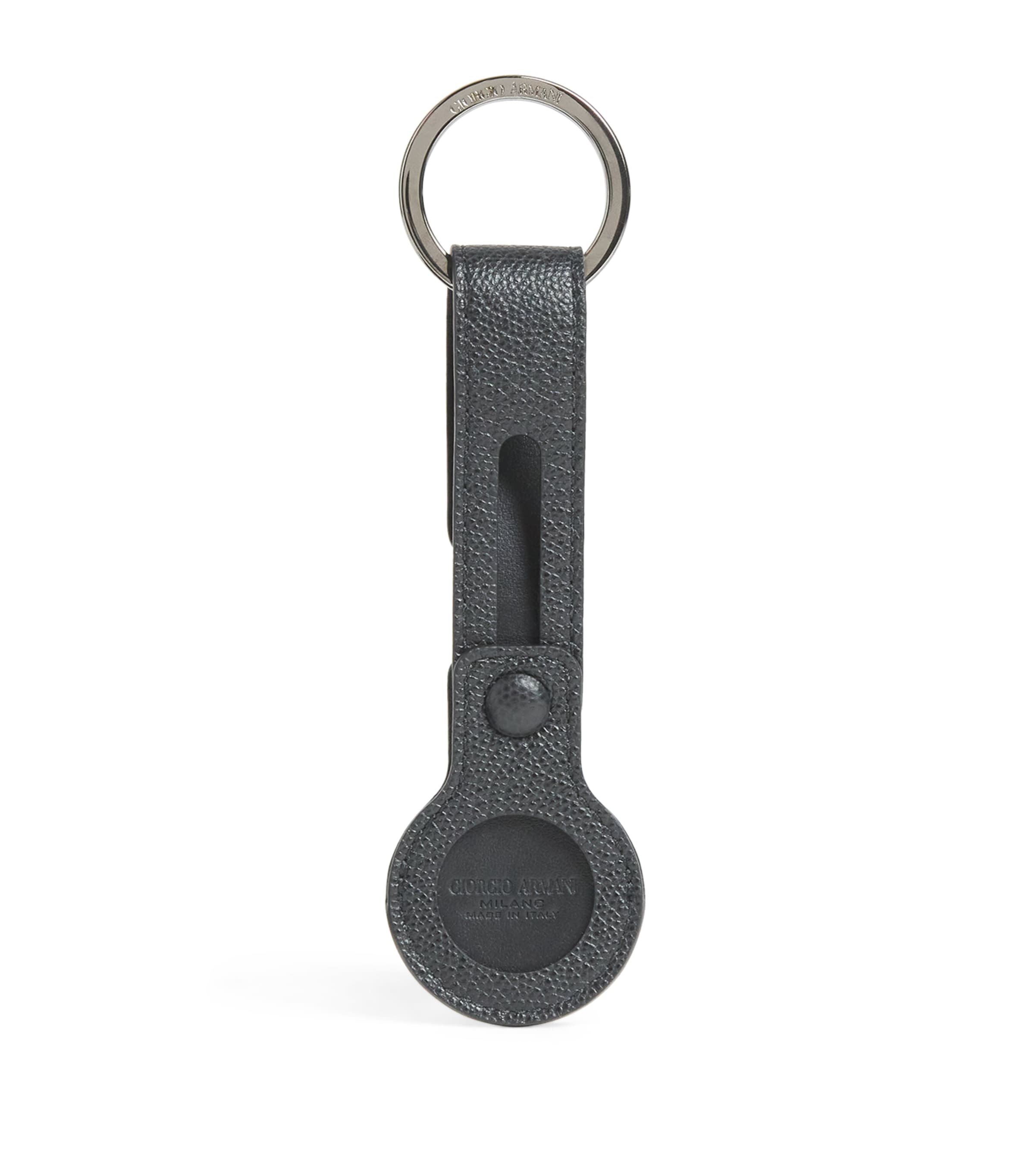 Giorgio Armani Leather Logo Keyring In Gray