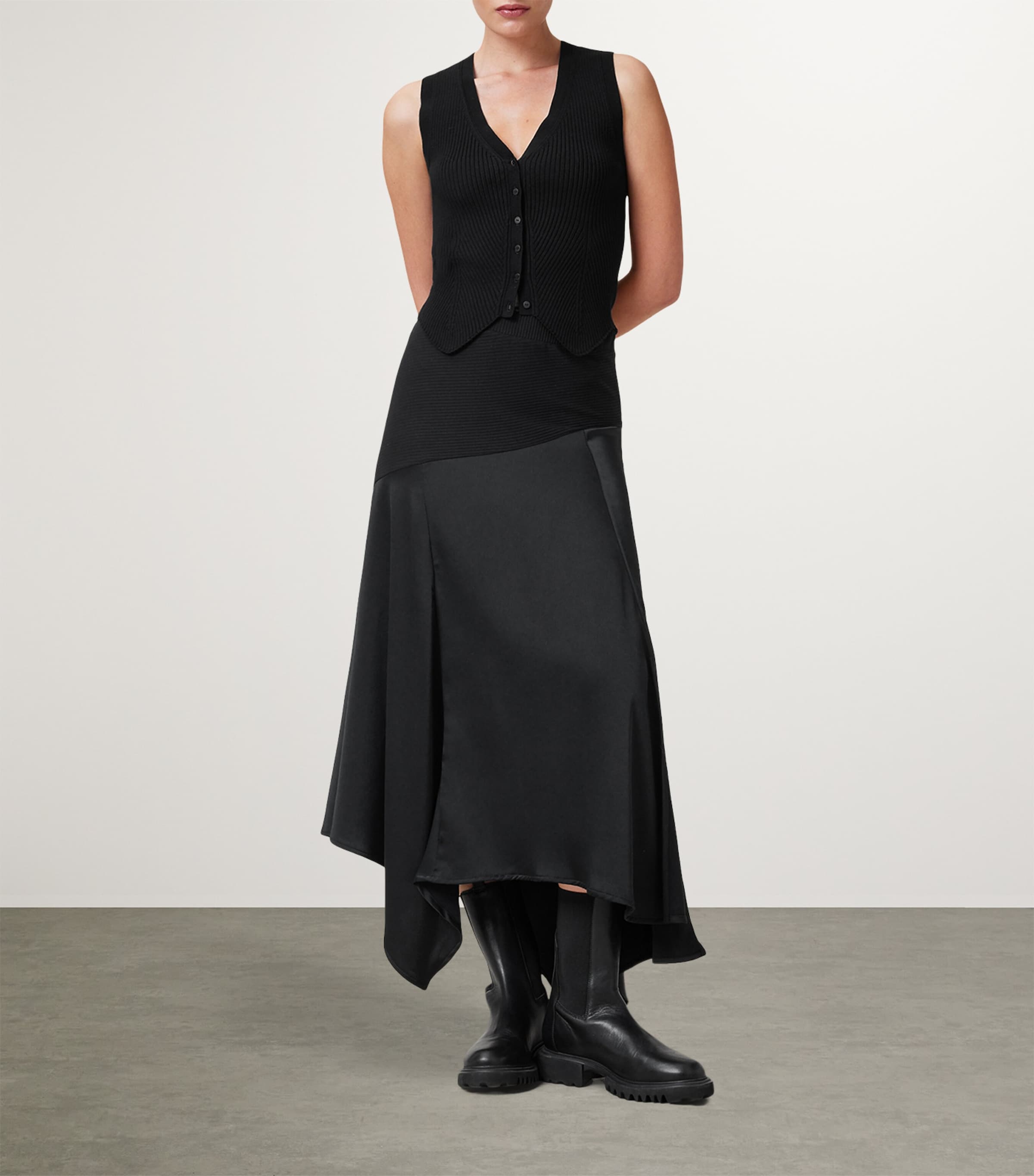 Satin Pia Midi Skirt BLACK Image 2