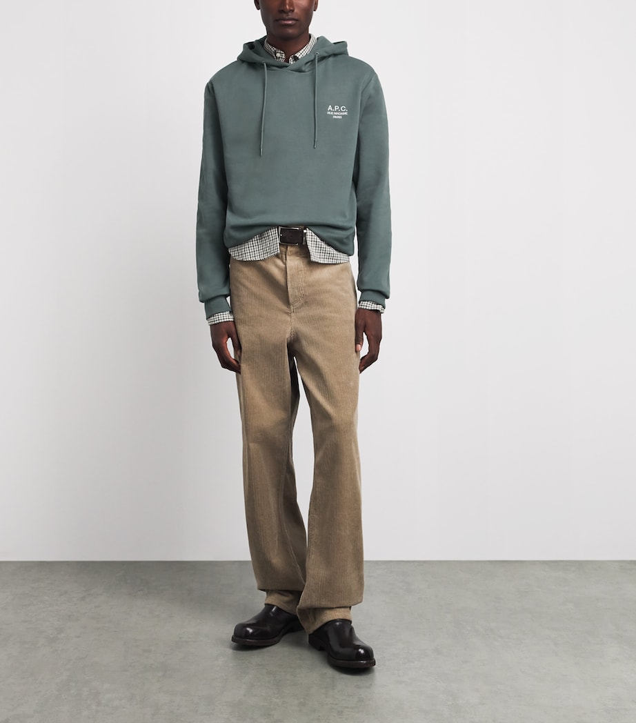 A.P.C. Mens Cotton Rue Madame Logo Hoodie Vert Grise / Blanc Image 2
