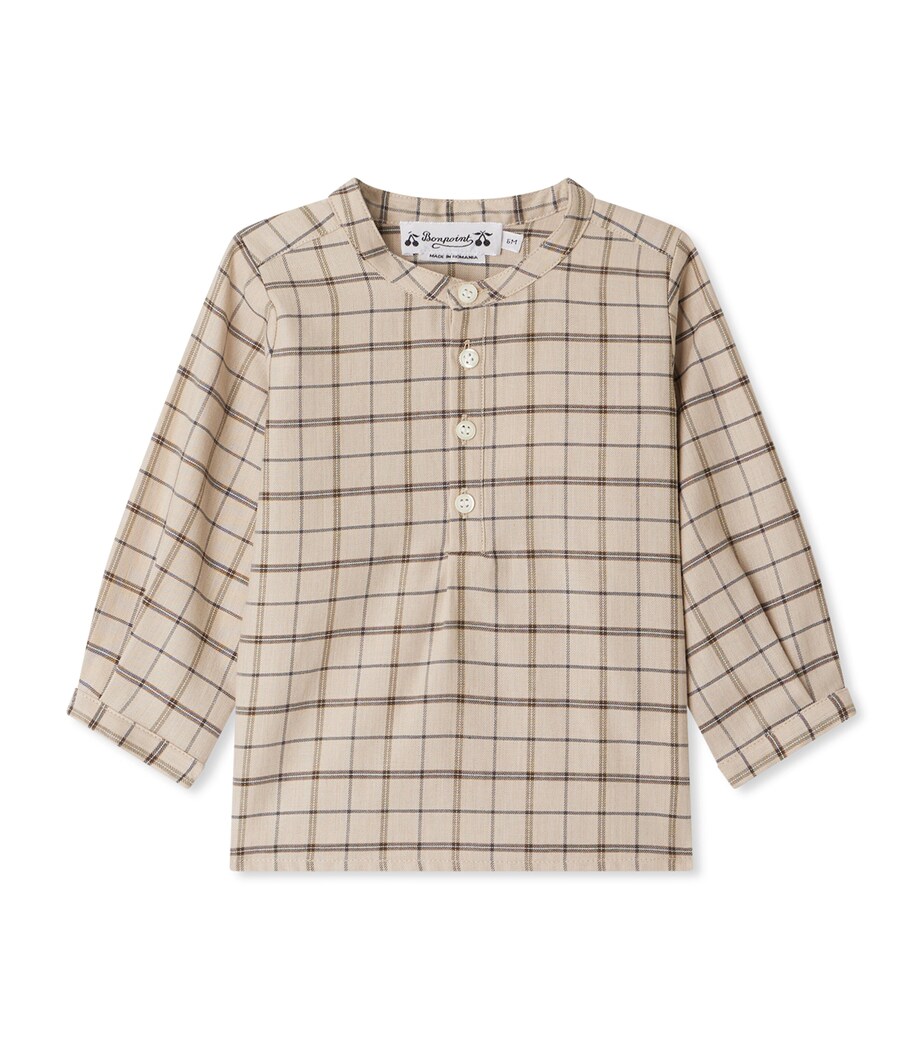 Cotton-Wool Check Half-Button Shirt (6-18 Months) CA NOISETTE Image 1