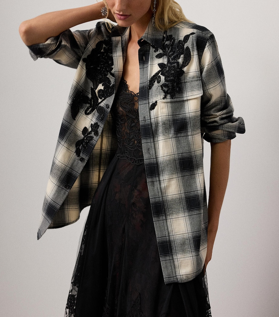 Cotton-Cashmere Embroidered Check Leeann Shirt BLACK/CREAM Image 5