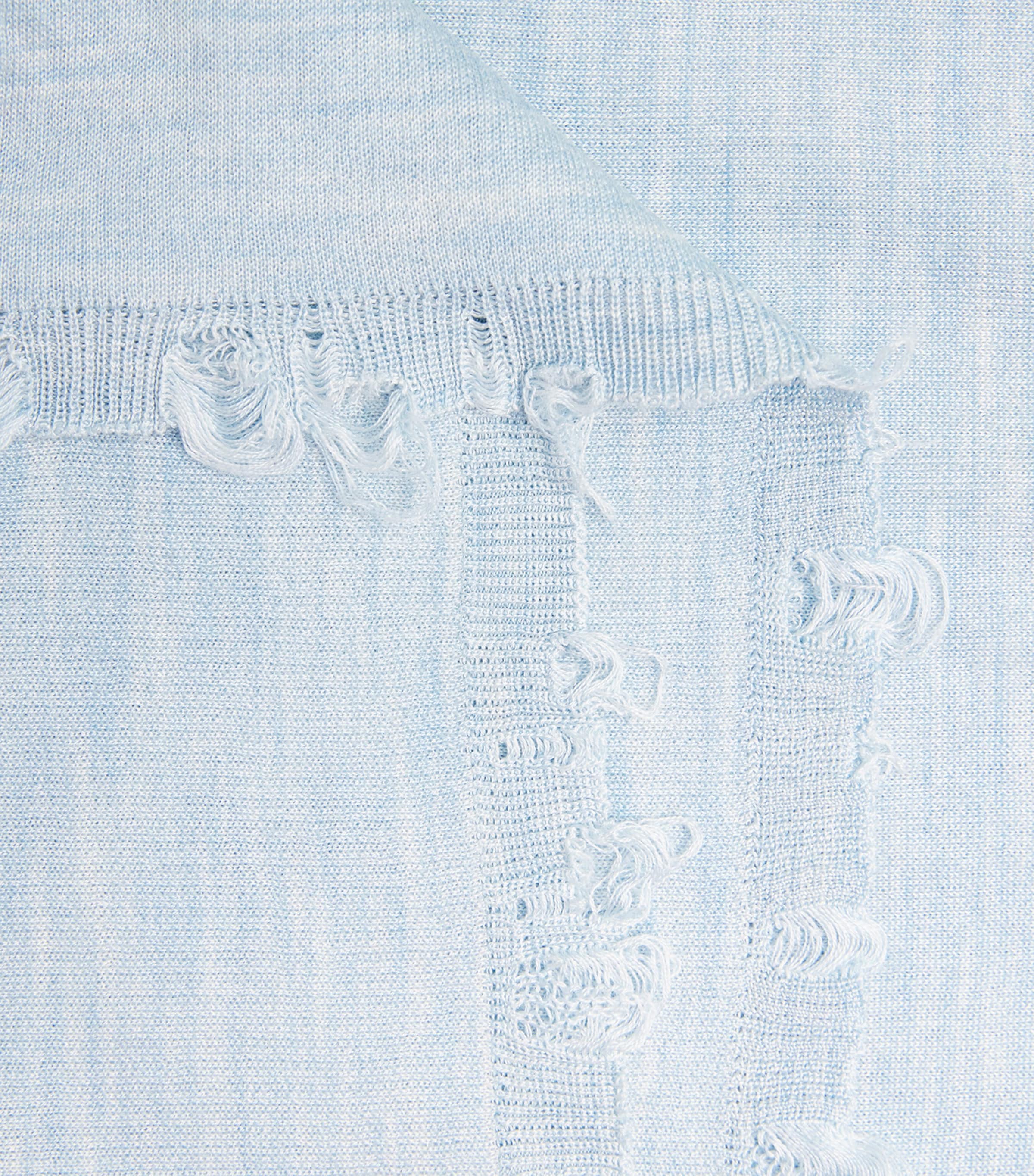 Tory Burch Womens Silk-Blend Distressed Polo Shirt Light Blue Image 6