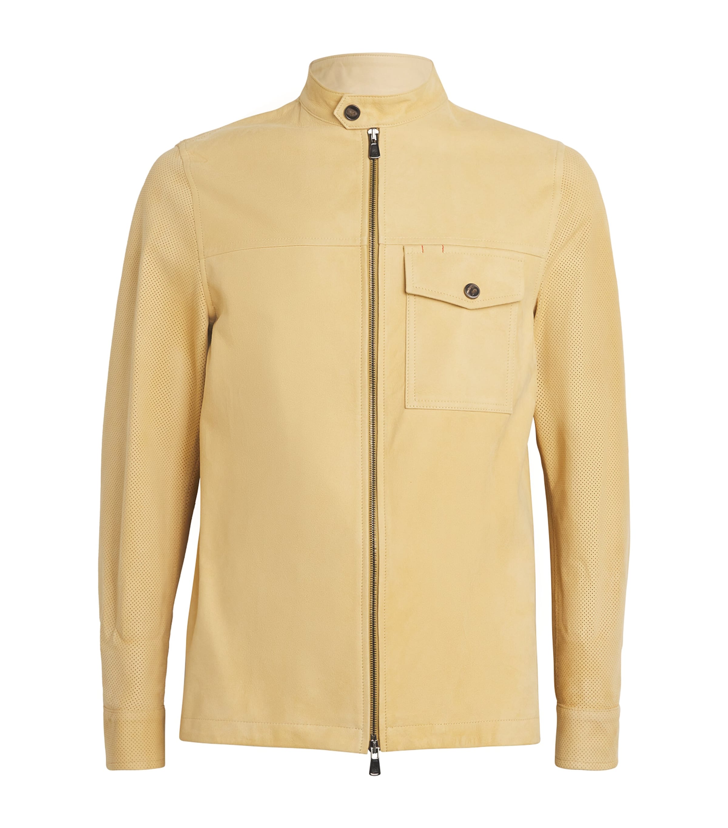 Isaia Lamb Suede Zip-up Overshirt In Yellow